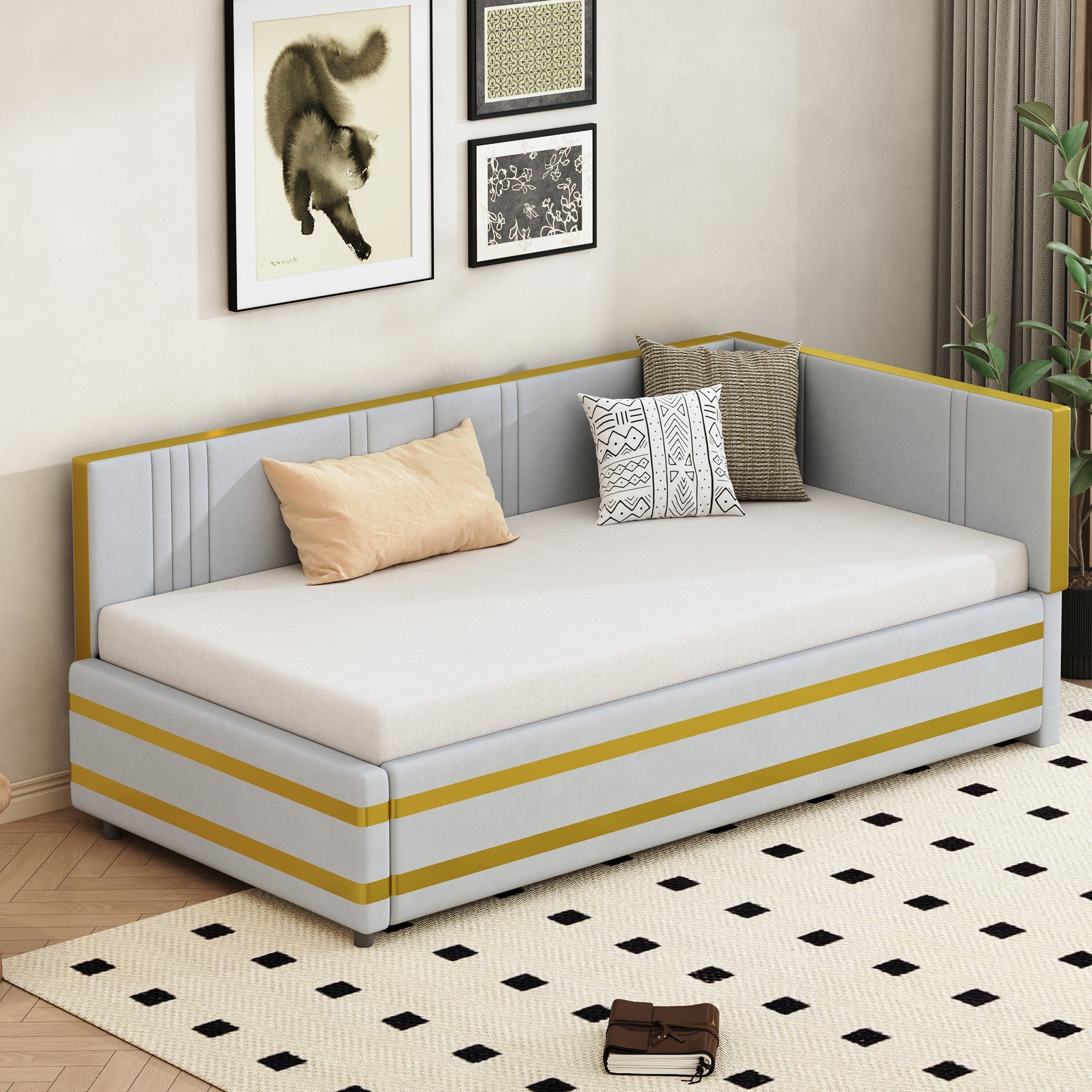 Logidon upholstered bed sofa bed 90x200 multifunctional bed gray velvet fabric