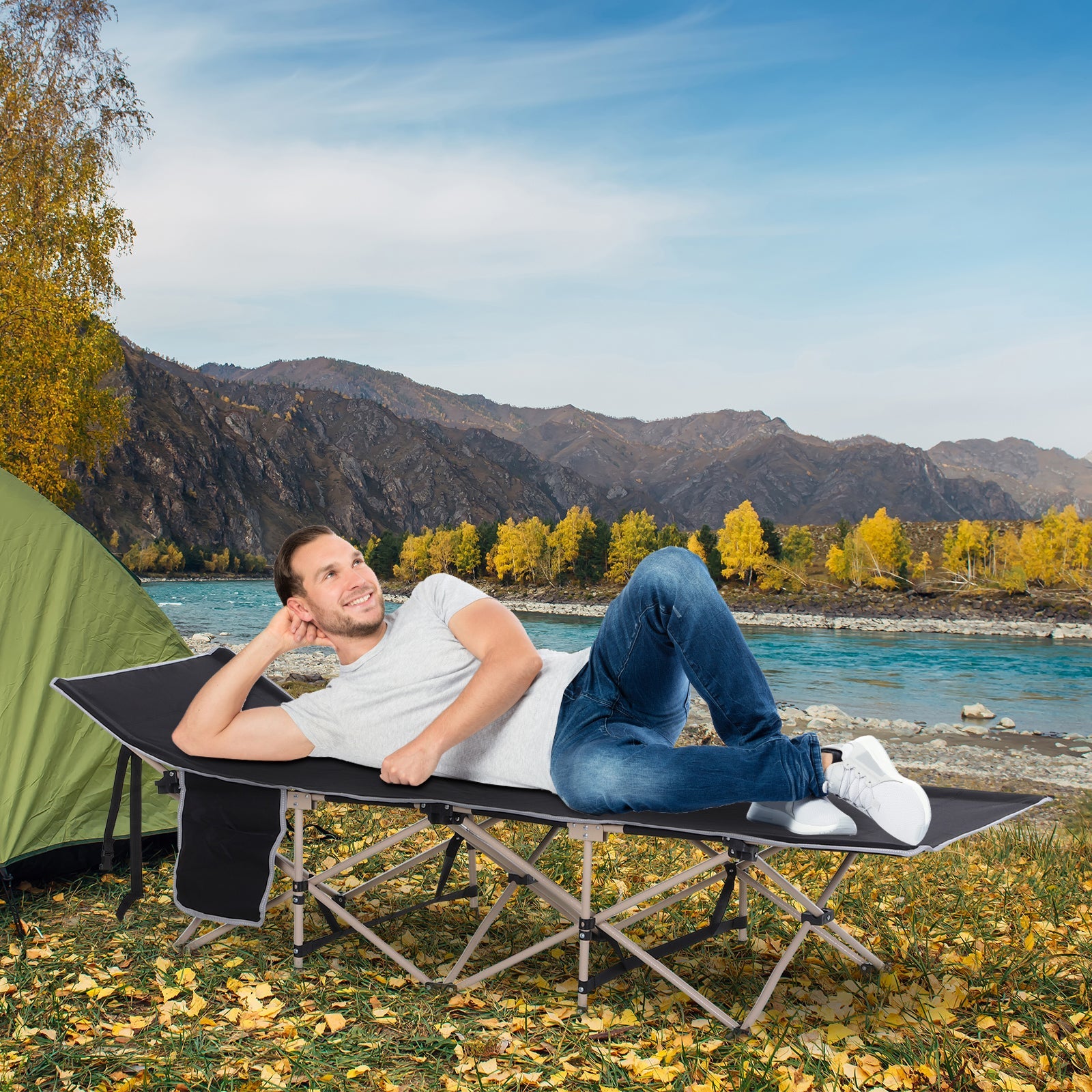 Logidon Camp Bed Opvouwbaar campingbed 190x68x52 zwarte draagtas