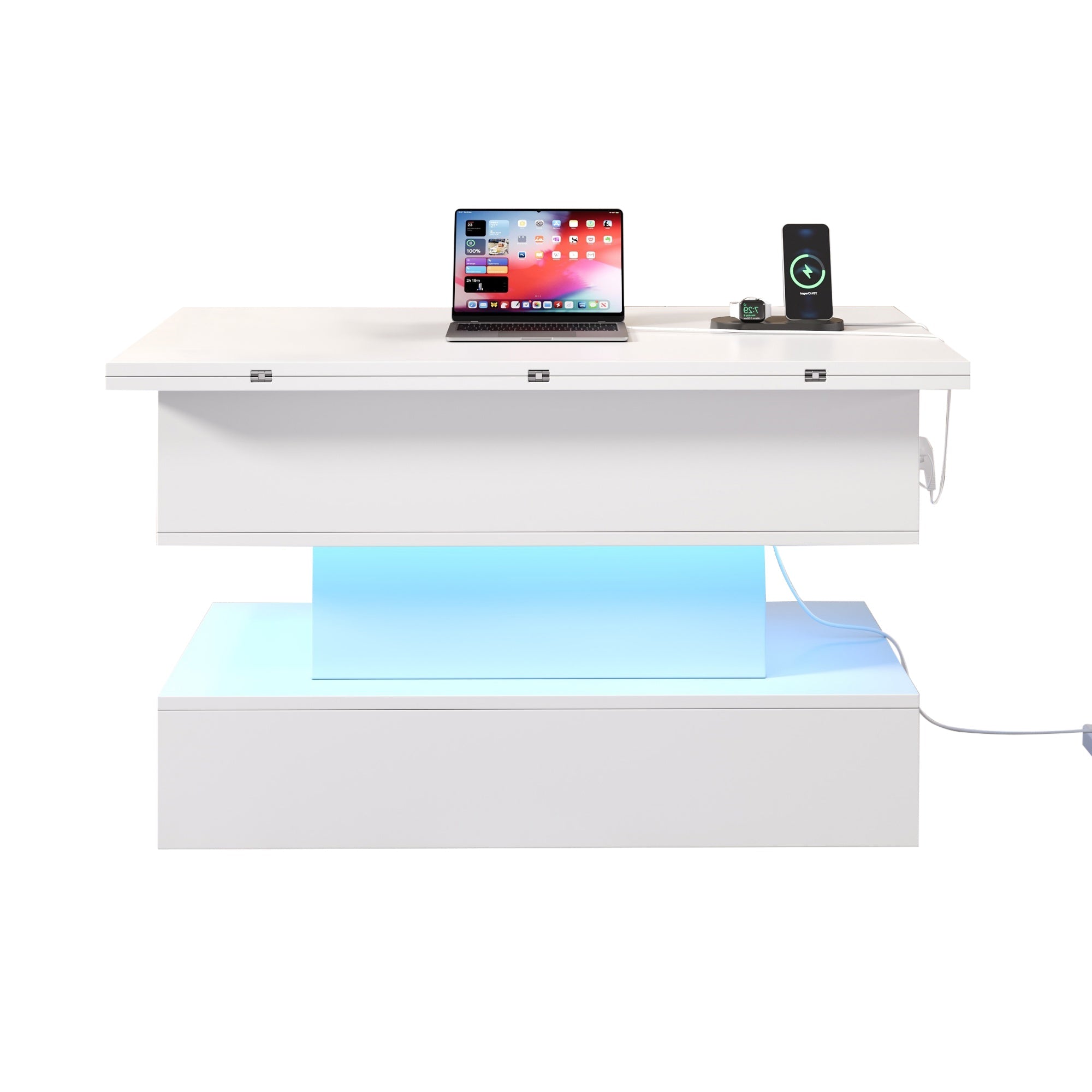 Logidon salontafel met USB-C oplaadaansluiting en LED-licht, in hoogte verstelbaar