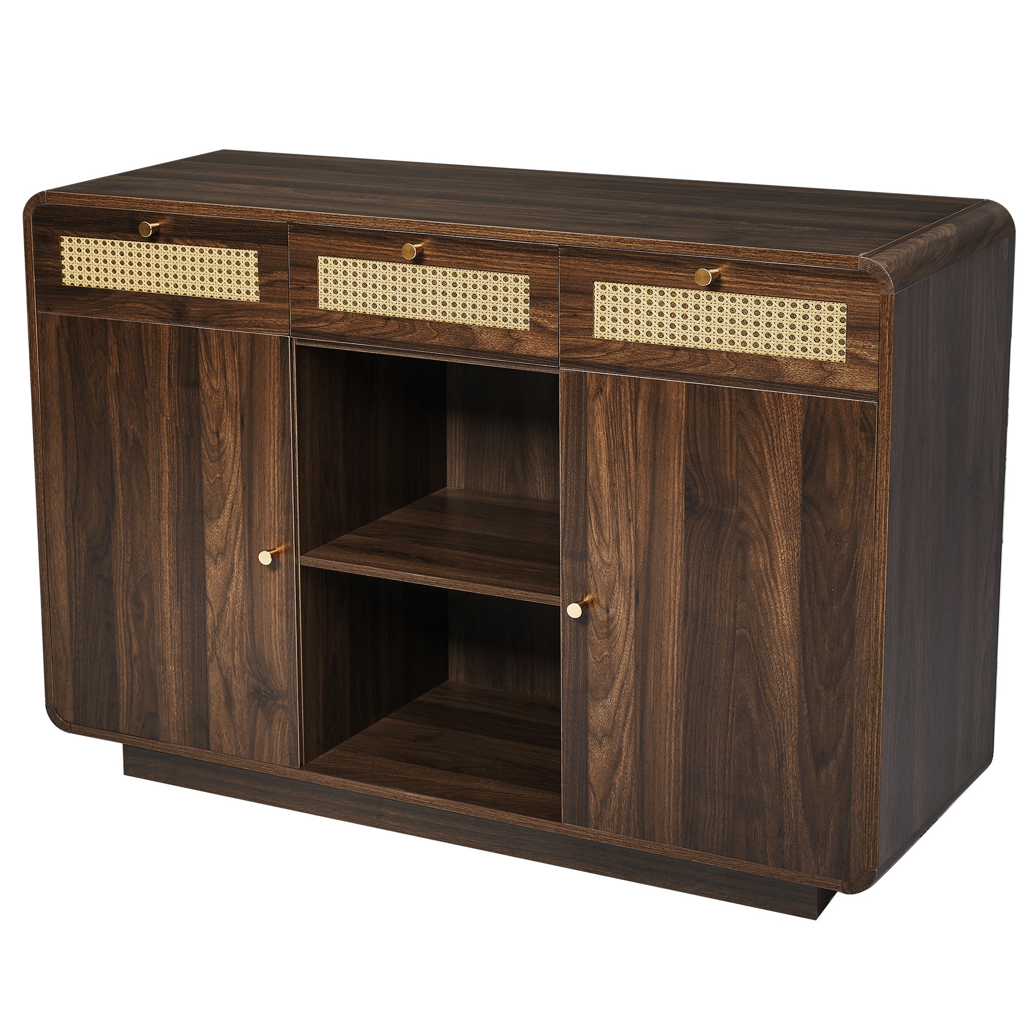 Logidon sideboard 120 cm walnut with rattan and gold handles