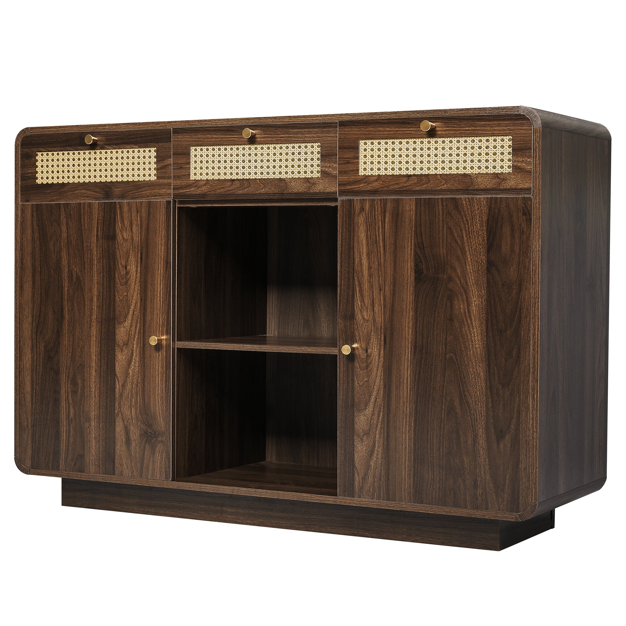 Logidon sideboard 120 cm walnut with rattan and gold handles