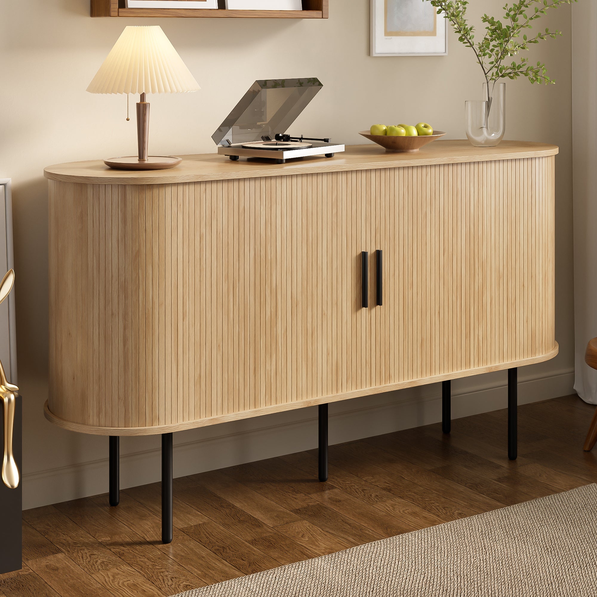 Logidon Modern MDF dressoir met rolluikdeuren en aluminium handgrepen