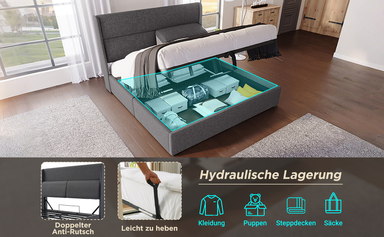 Logidon gestoffeerd bed 160x200 grijs met verstelbare hoofdsteunen