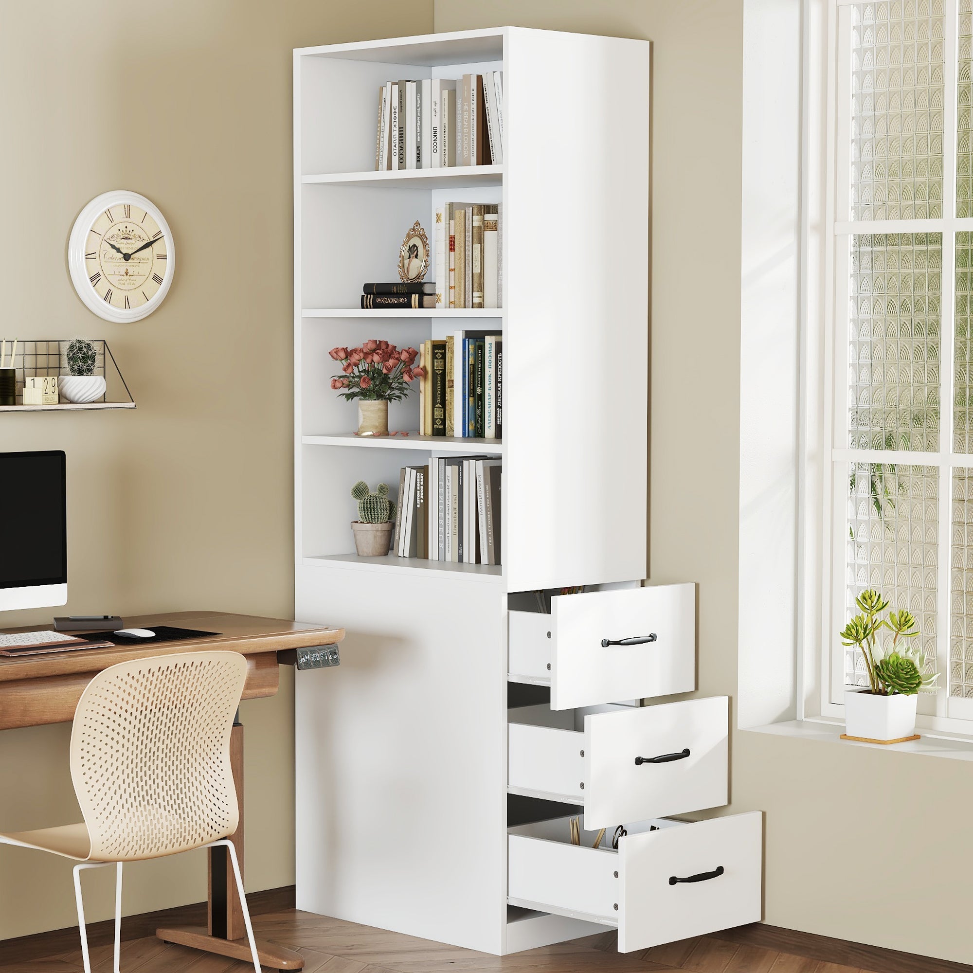 Logidon 180 cm smalle boekenkast wit met zijladen