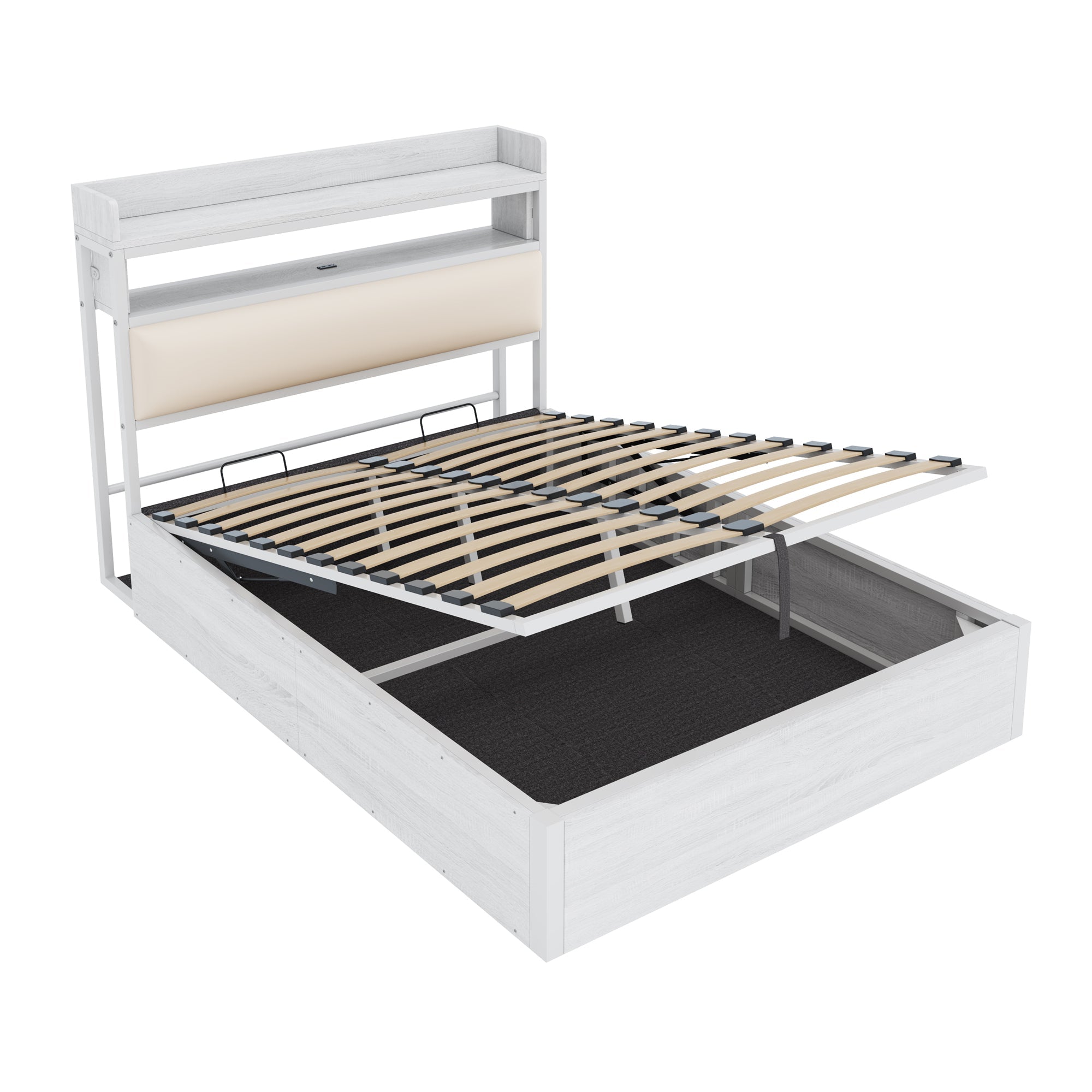 Logidon bedframe 140x200 cm met hydraulische opbergruimte USB hoofdbord wit