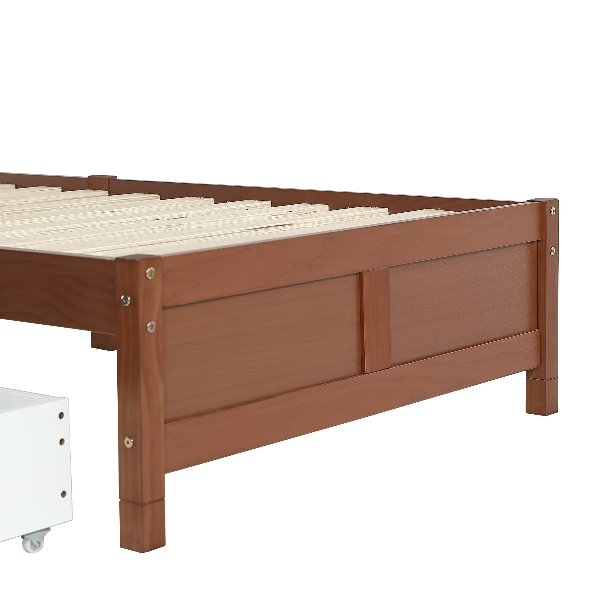 Logidon kinderbed 90x200 roodbruin houten bed met 2 lades en wielen