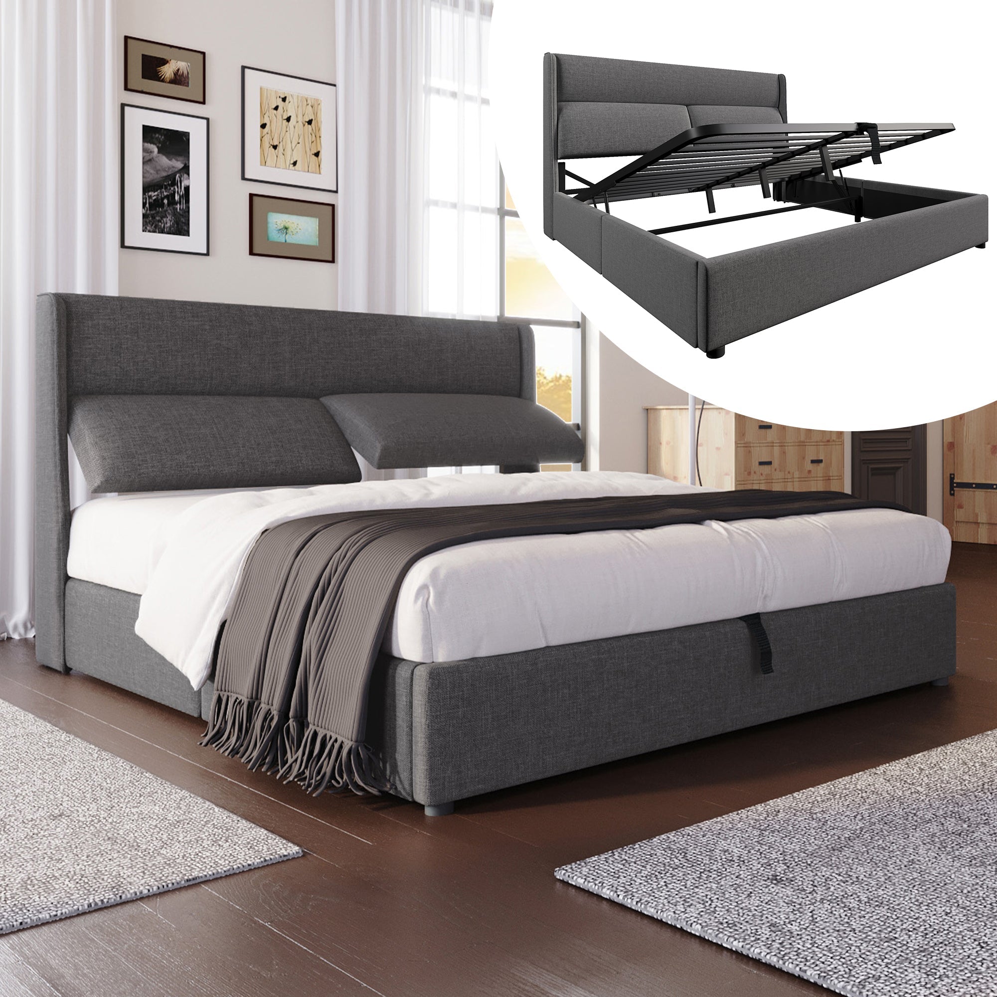 Logidon gestoffeerd bed 160x200 grijs met verstelbare hoofdsteunen