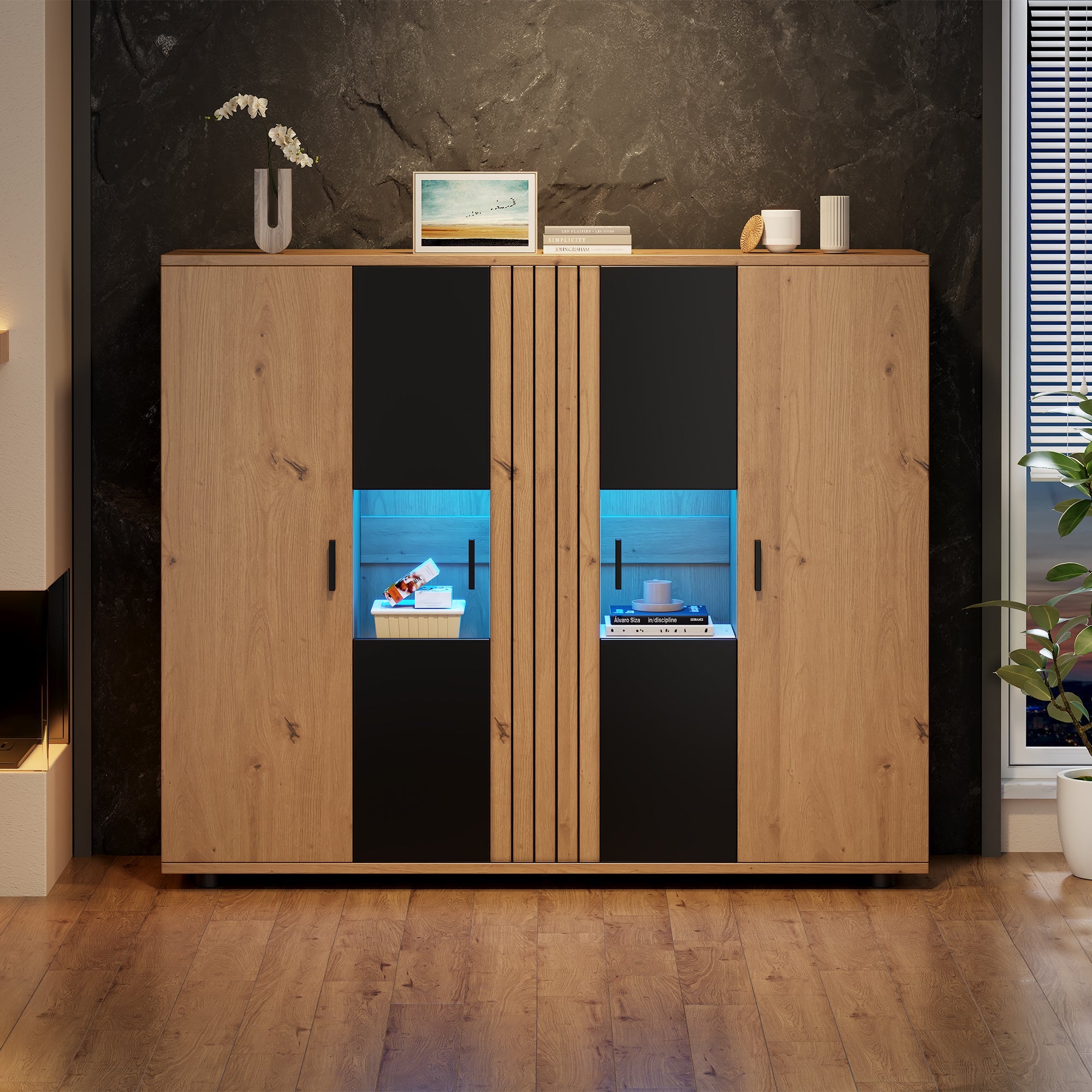 Logidon sideboard 140 x 35 x 113 cm Adjustable dividers 4 doors