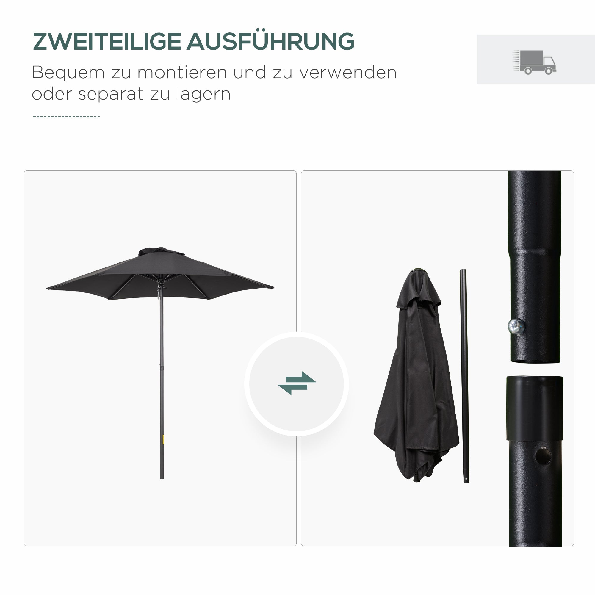Logidon parasol Ø196 cm draaibaar klapfunctie zeshoekig zwart