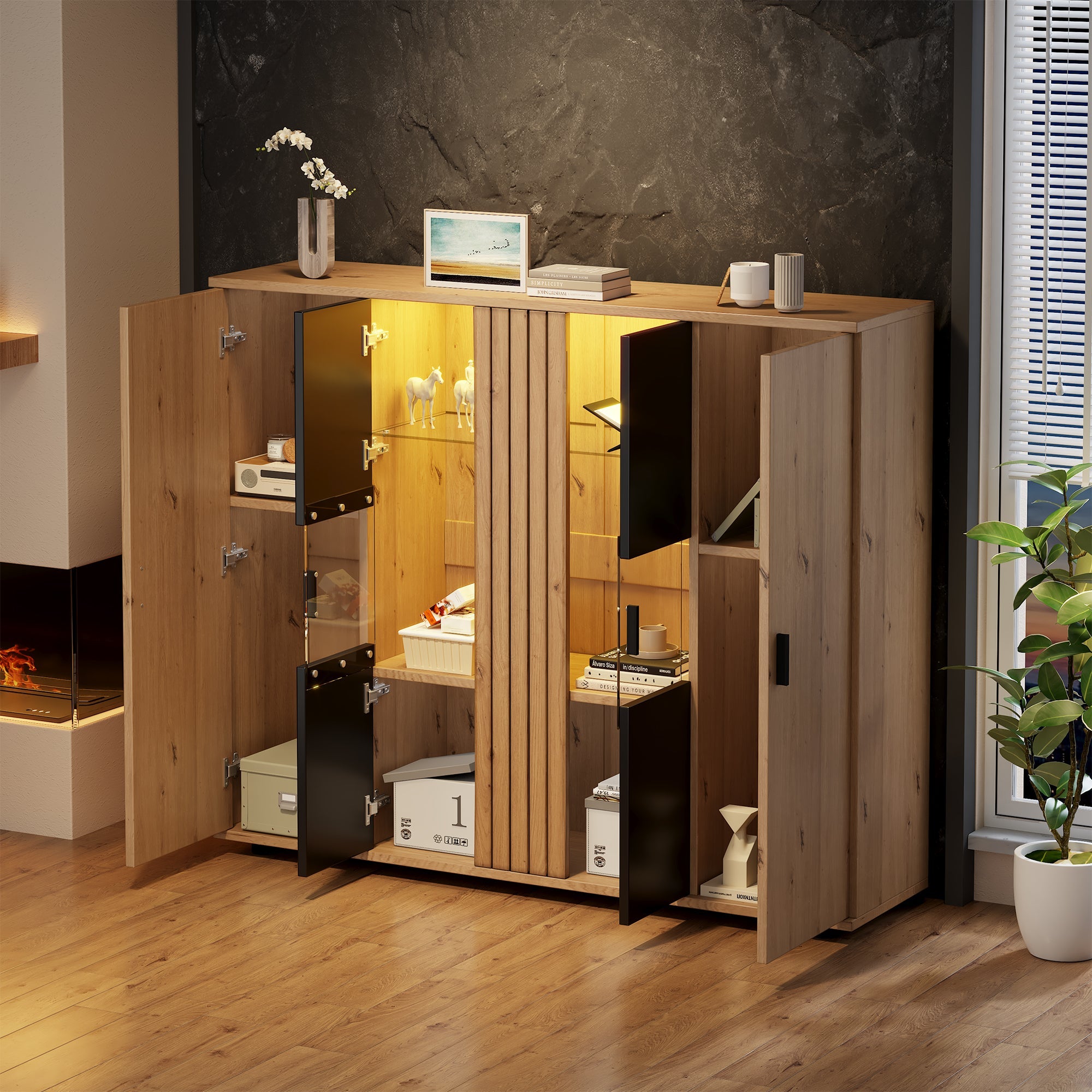 Logidon sideboard 140 x 35 x 113 cm Adjustable dividers 4 doors