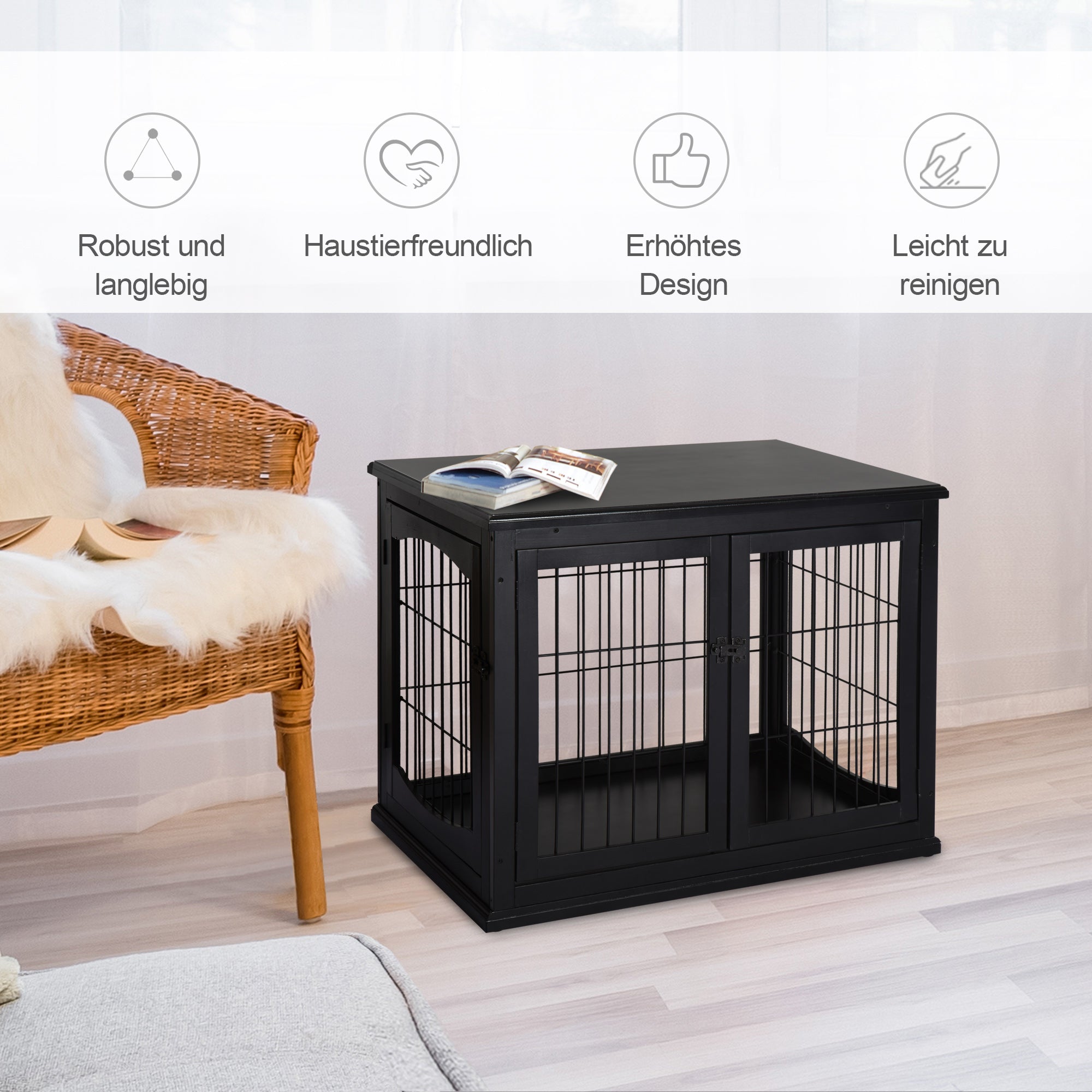 Logidon Hondenkennel met tafelblad 81x58,5x66 cm Zwart
