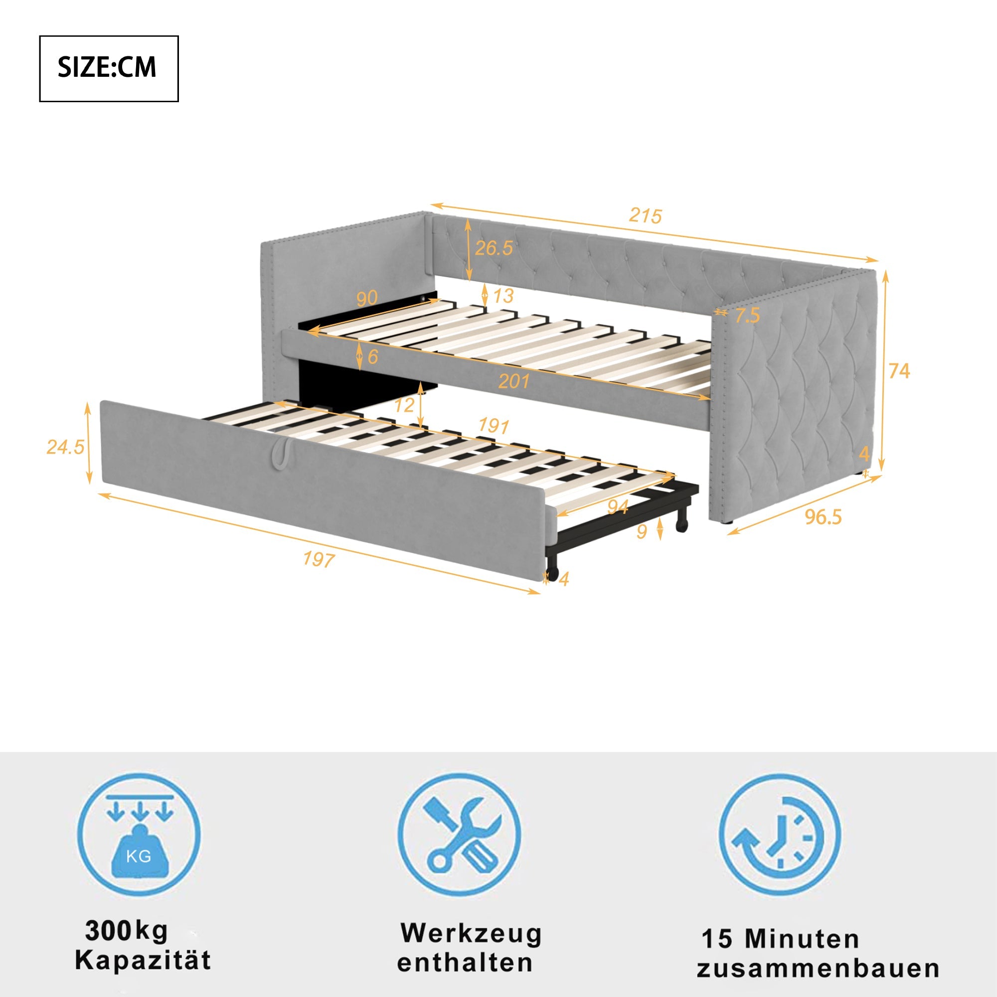Logidon uitschuifbare slaapbank 90x200 cm met lattenbodem lichtgrijs fluweel