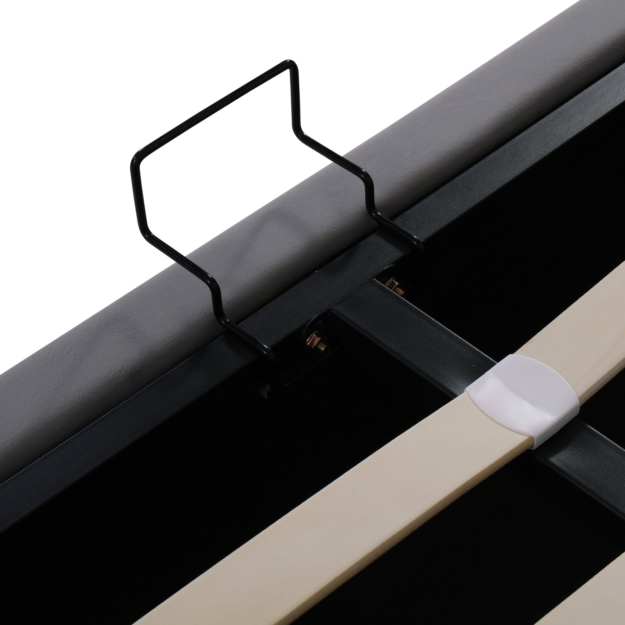 Logidon gestoffeerd bed 140x200 grijs hydraulische opbergruimte USB-leeslamp