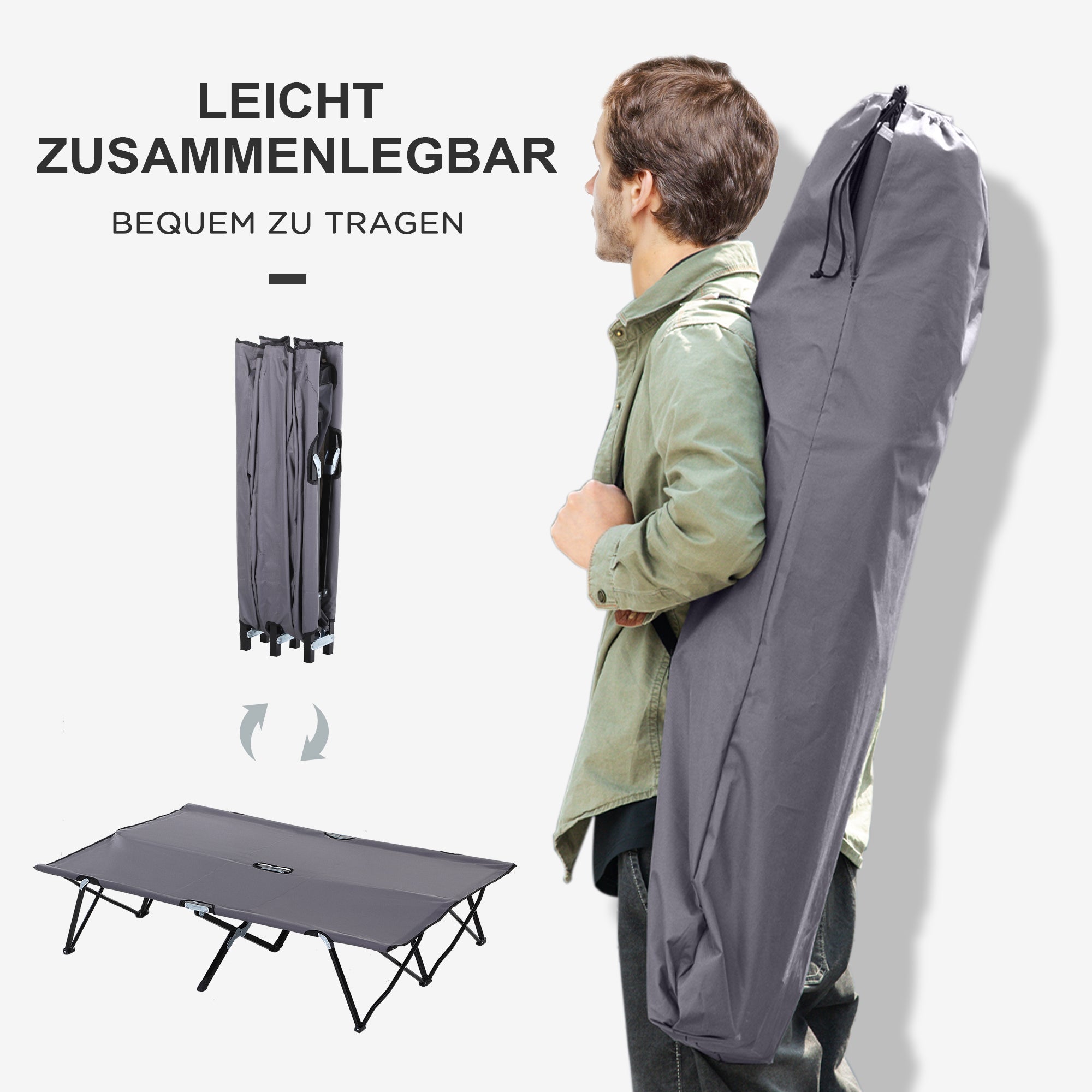 Logidon opklapbaar campingbedje voor 2 personen grijs 193x125x40 cm