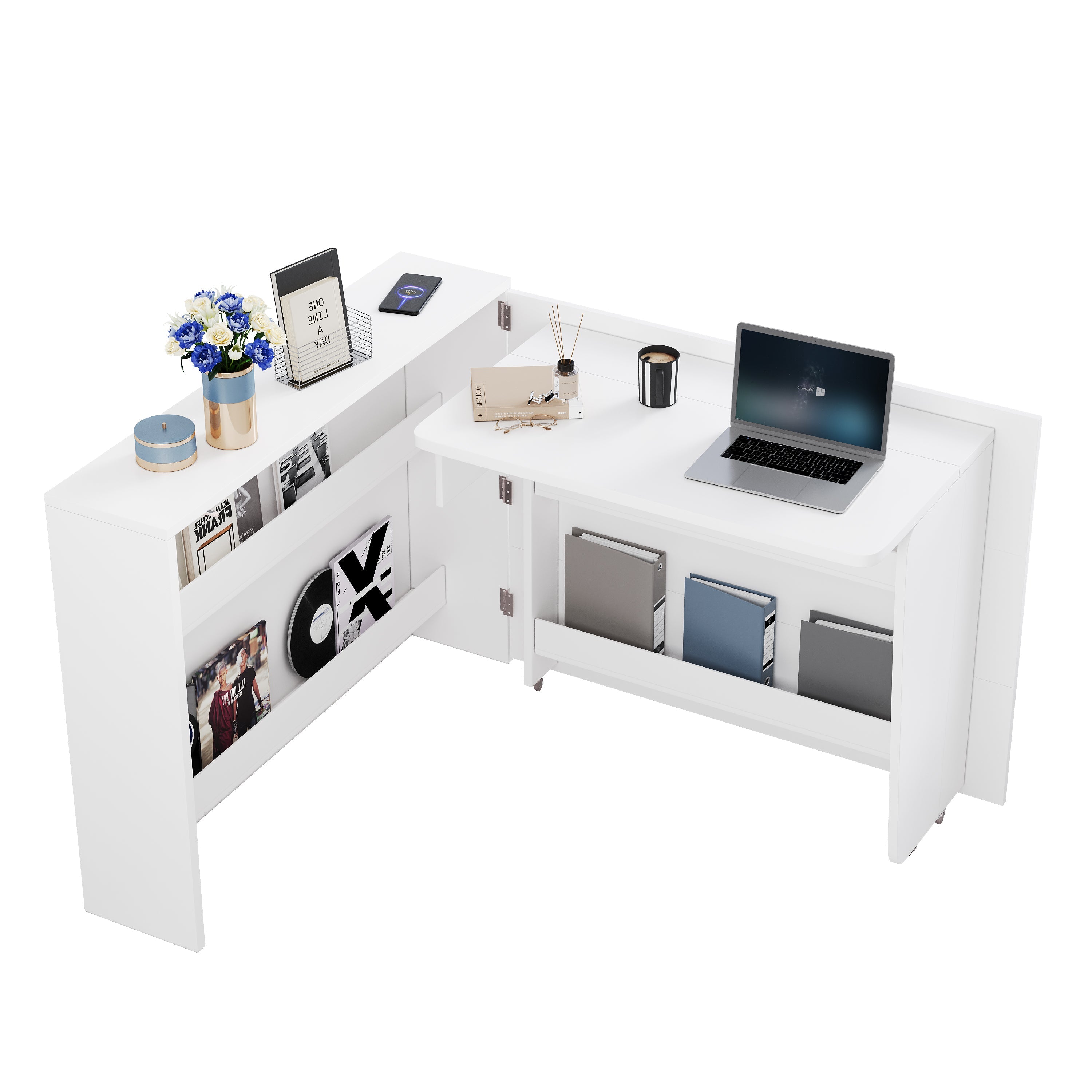 Logidon Opvouwbaar Bureau met Wielen en Draadloze Oplader Wit