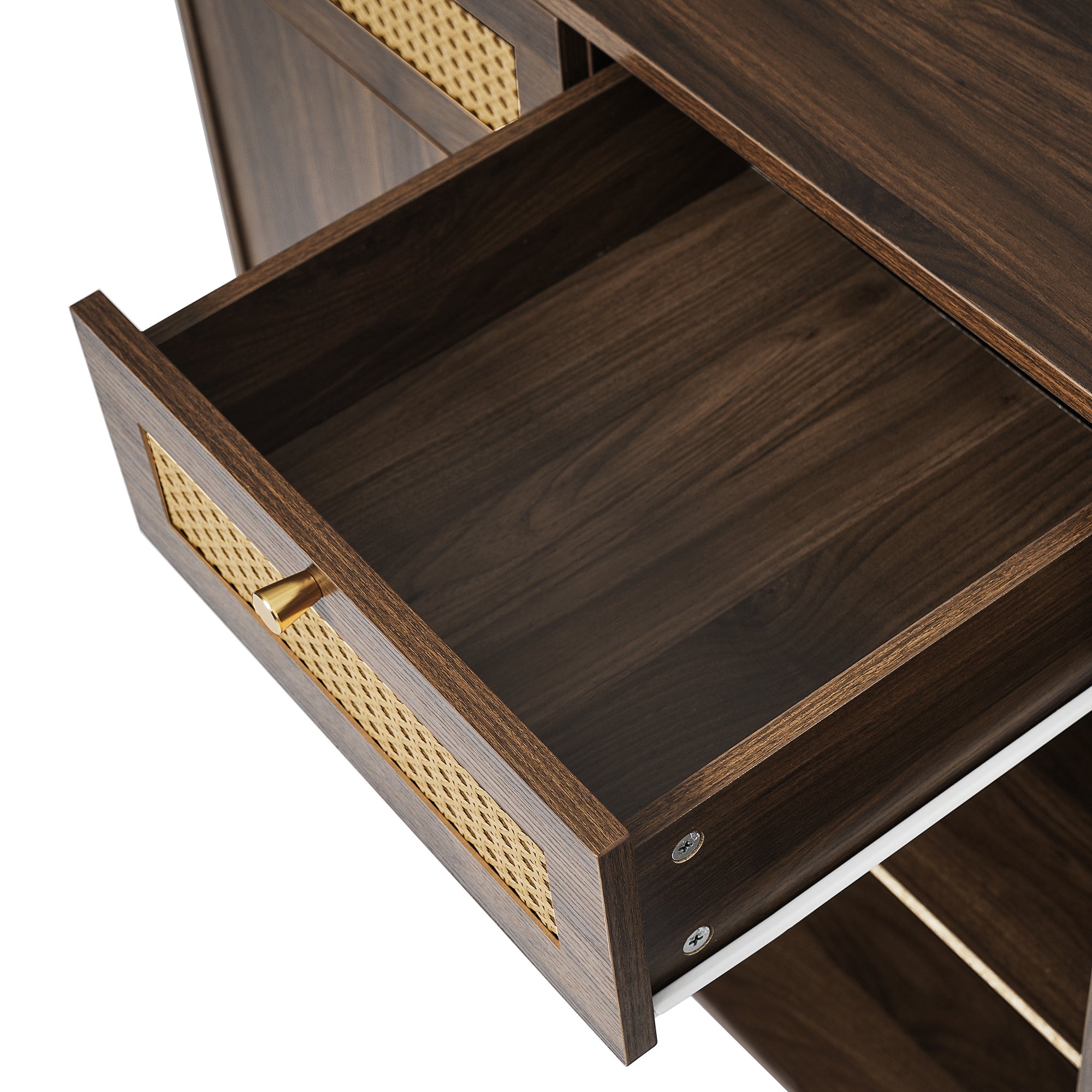 Logidon sideboard 120 cm walnut with rattan and gold handles