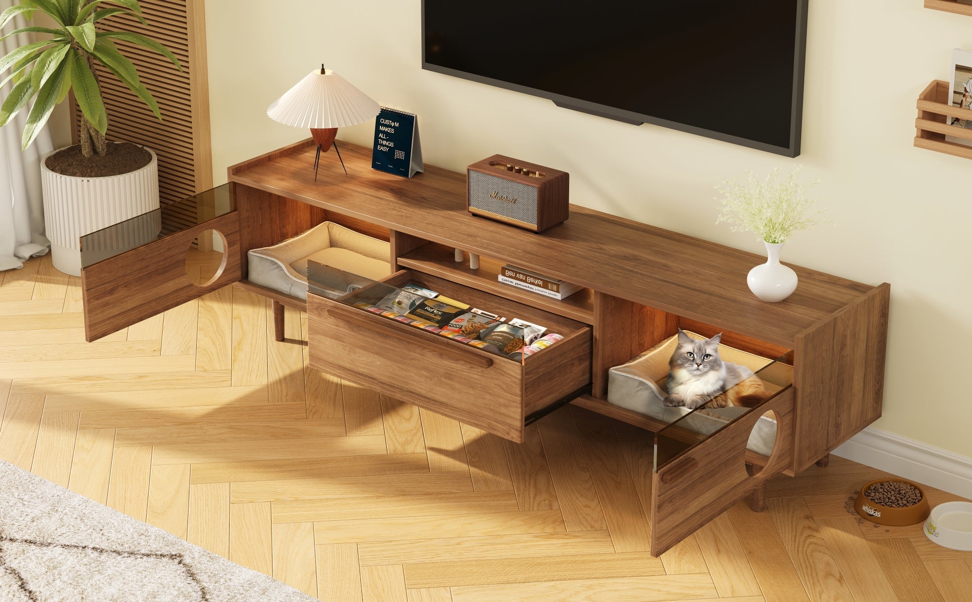 Logidon Modern TV-meubel met LED Kattentoilet Walnoot 180x40x50