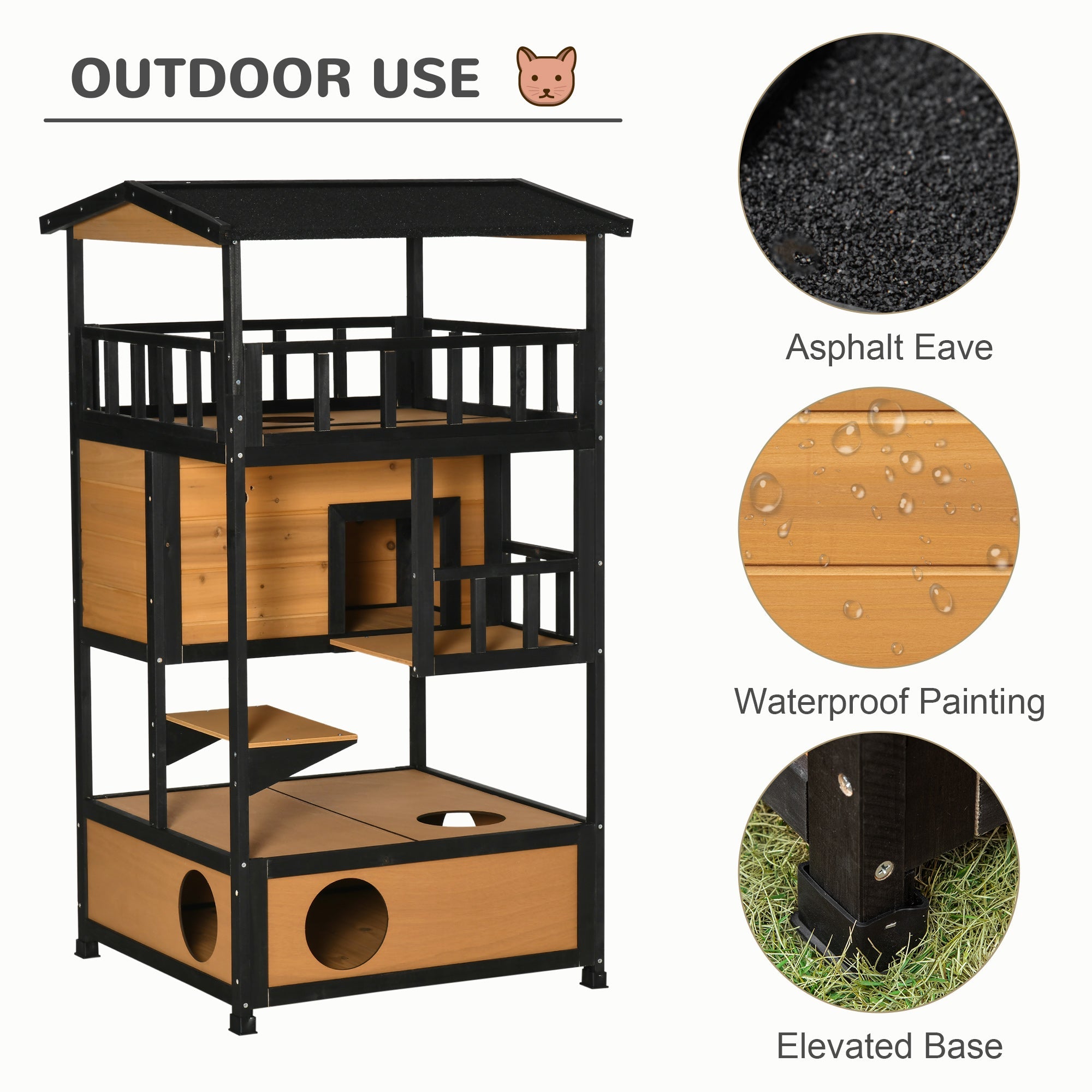 Logidon kattenhuis van dennenhout geel 75,5x75x137 cm 4 niveaus, trappen
