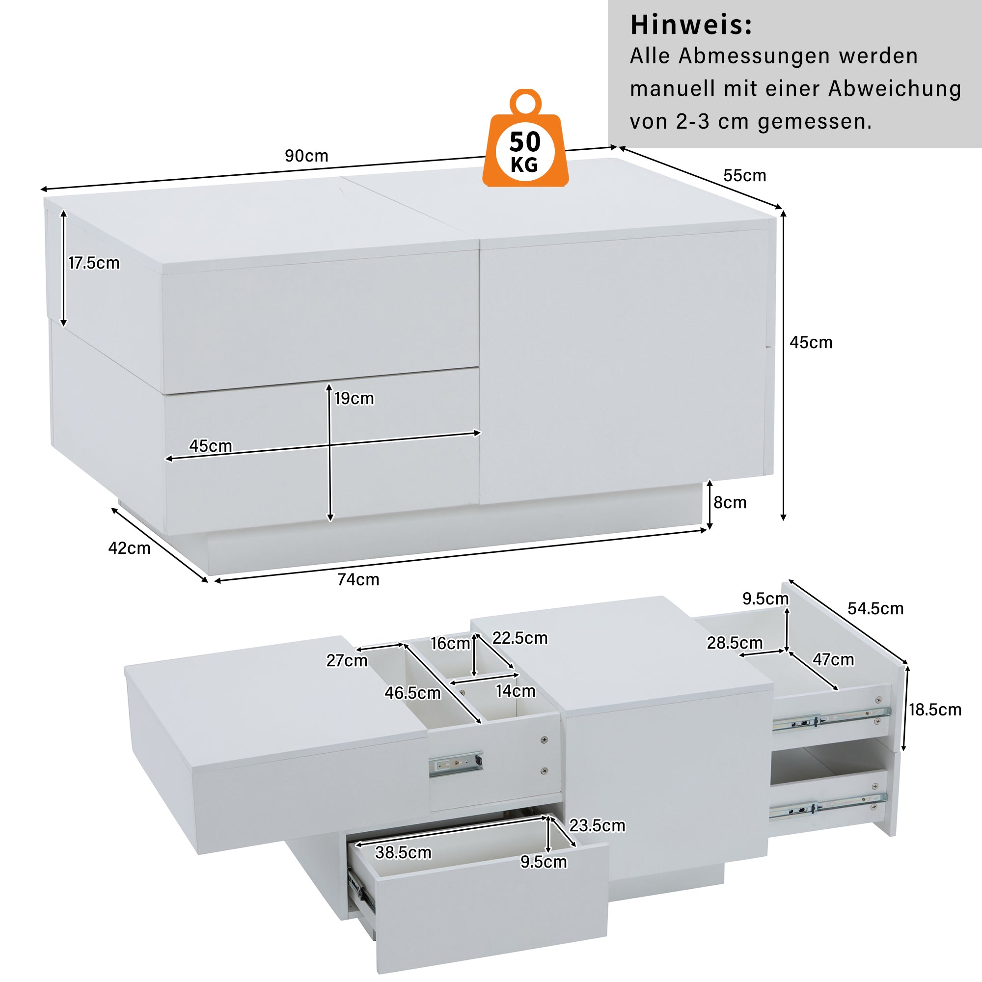 Logidon moderne salontafel met schuiflades 90x55x45
