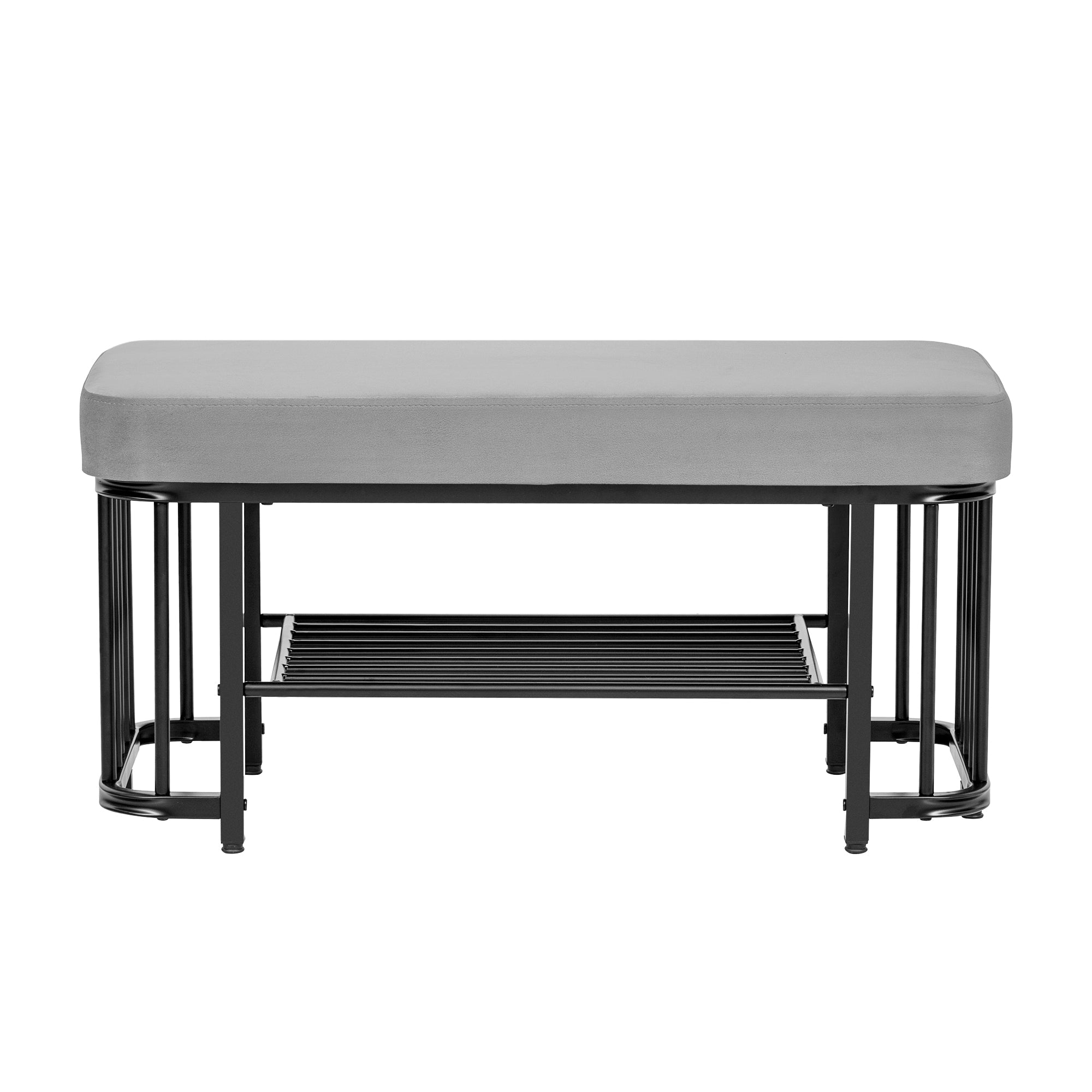 Logidon moderne schoenenbank met fluwelen zitting en grijs metalen frame
