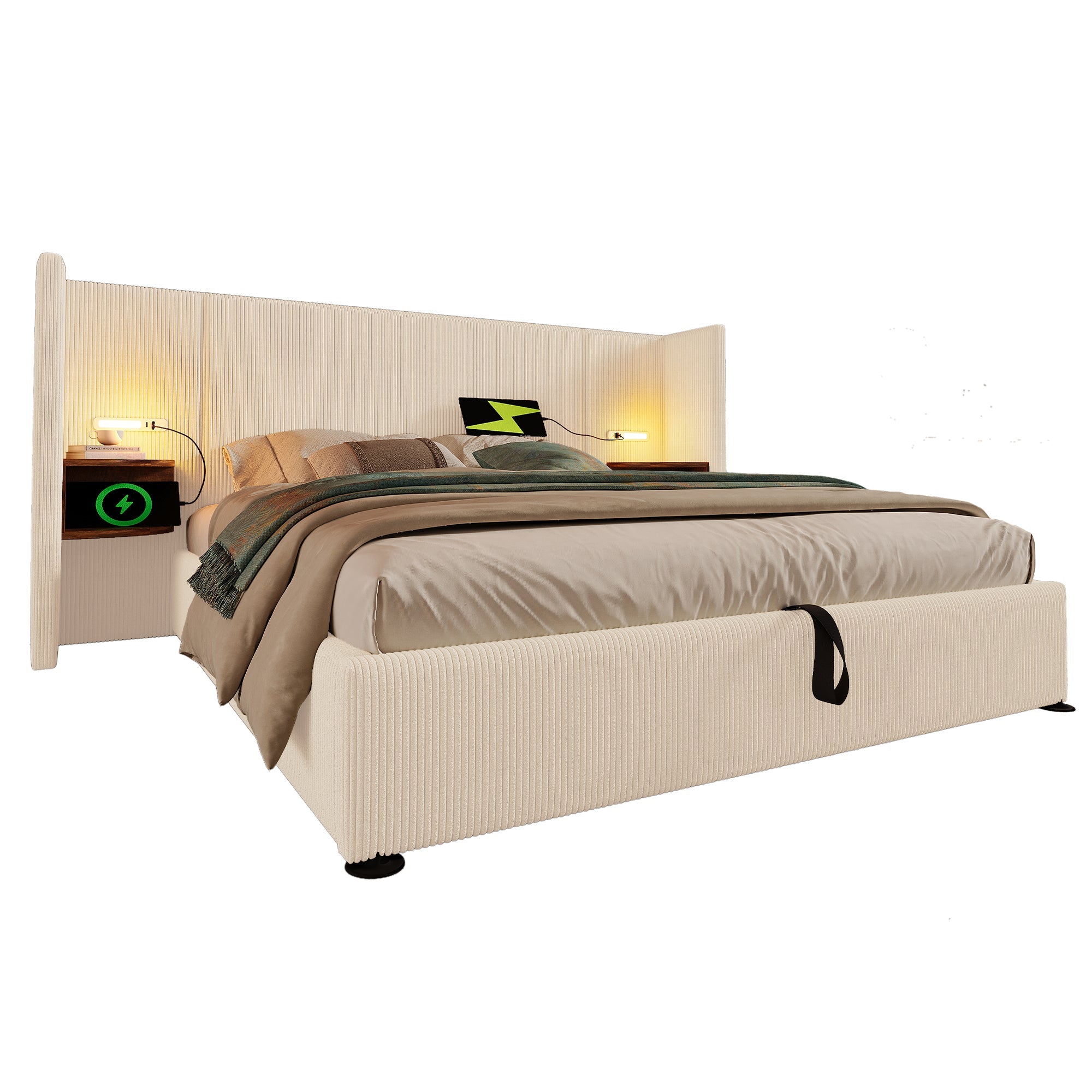 Logidon gestoffeerd bed 160x200 beige-wit met opbergruimte