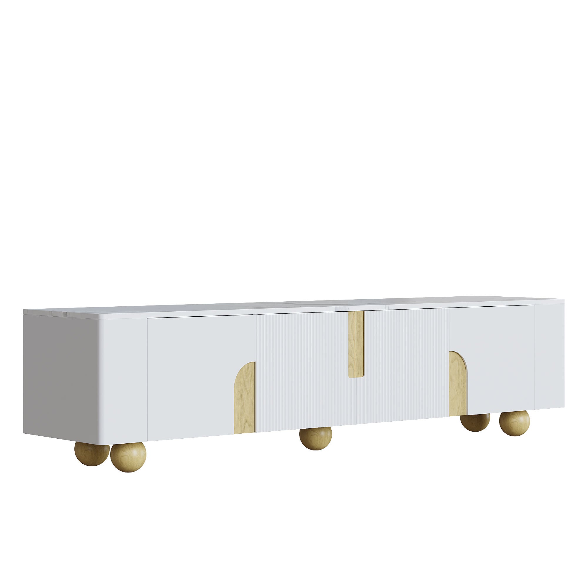 Logidon Wit TV-meubel 180 cm - 4 deuren, marmerlook, houten poten