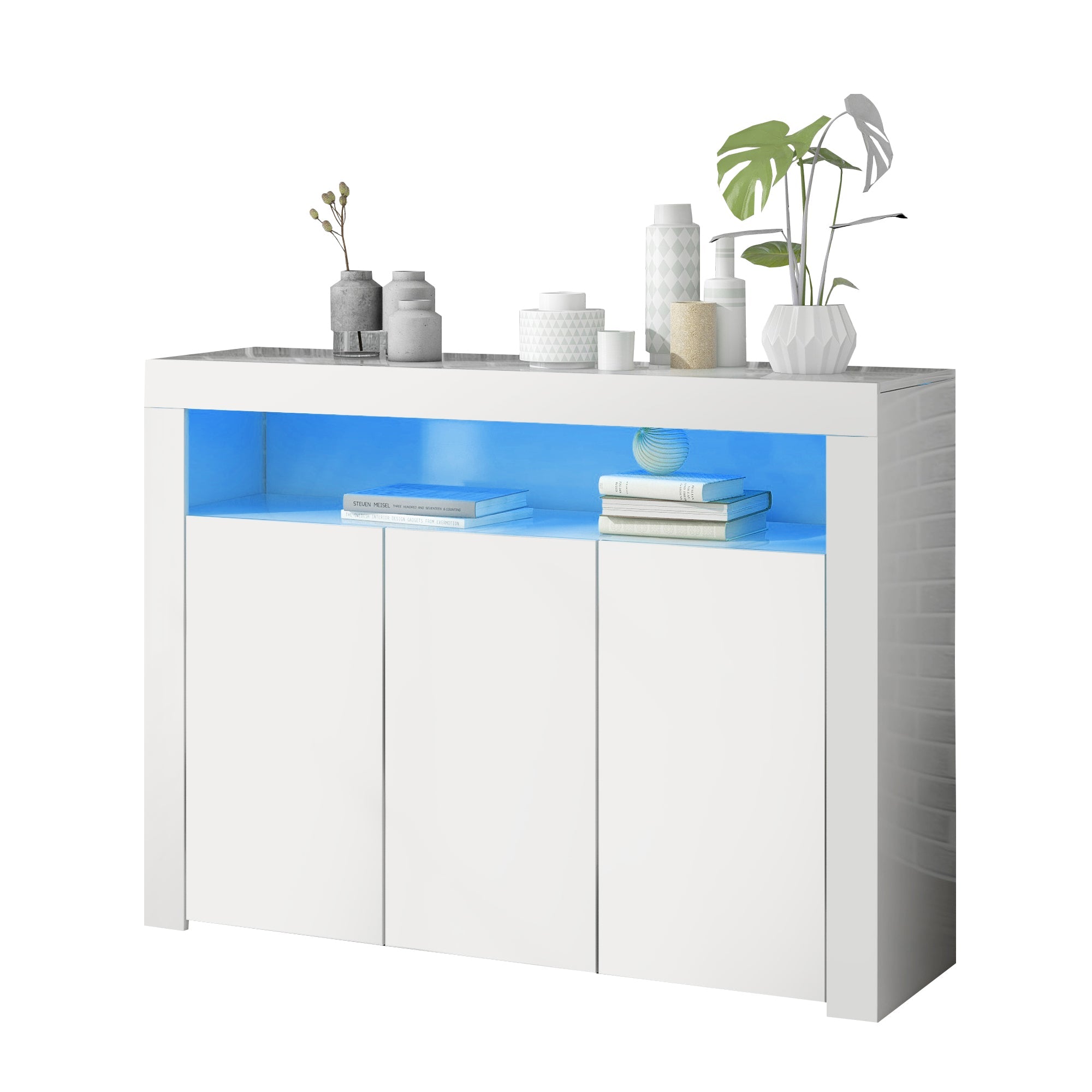 Logidon Hoogglans dressoir wit LED verlichting 130x35x95 cm