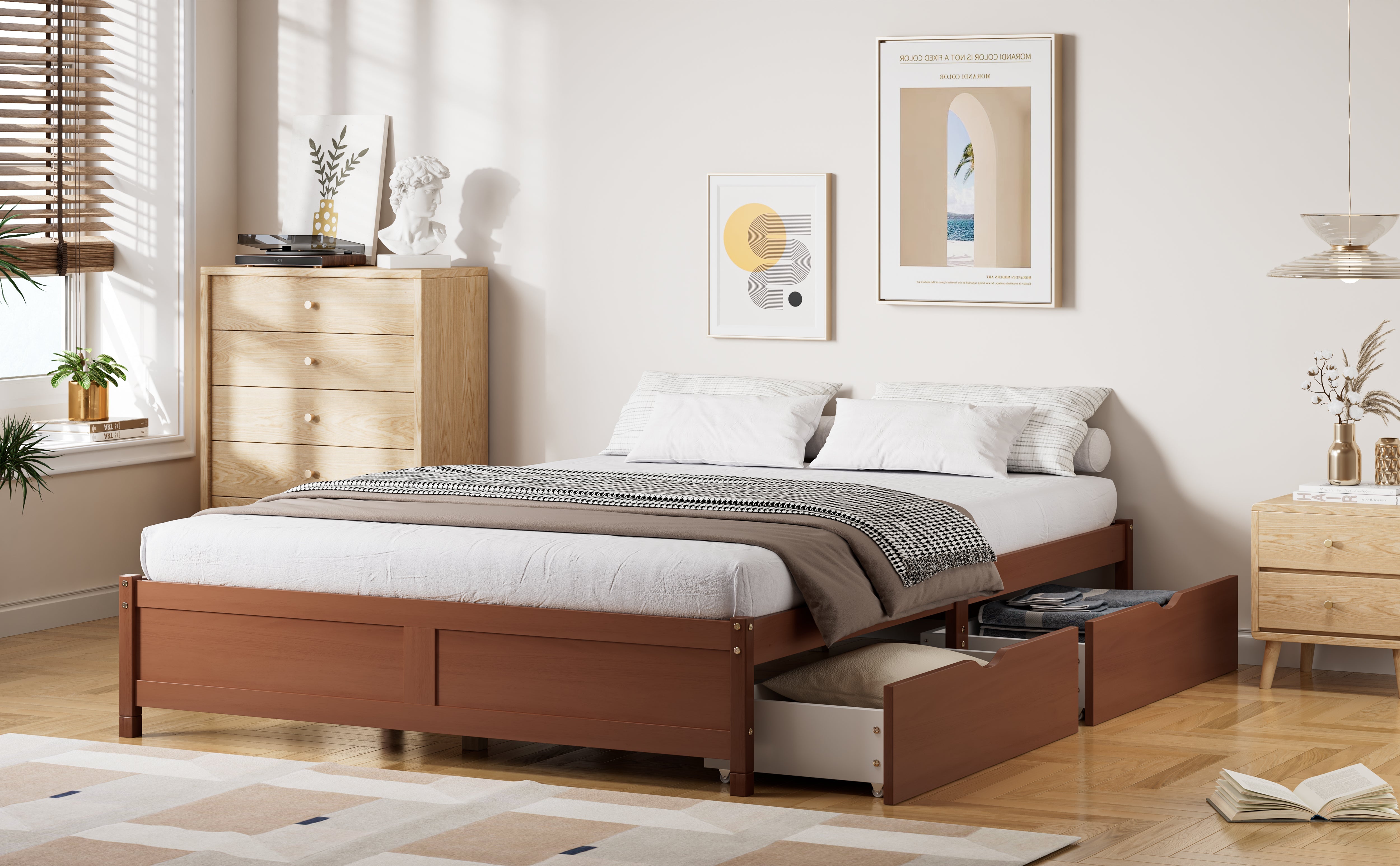 Logidon Kinderbed Vintage Hout Roodbruin 140x200 cm met twee lades