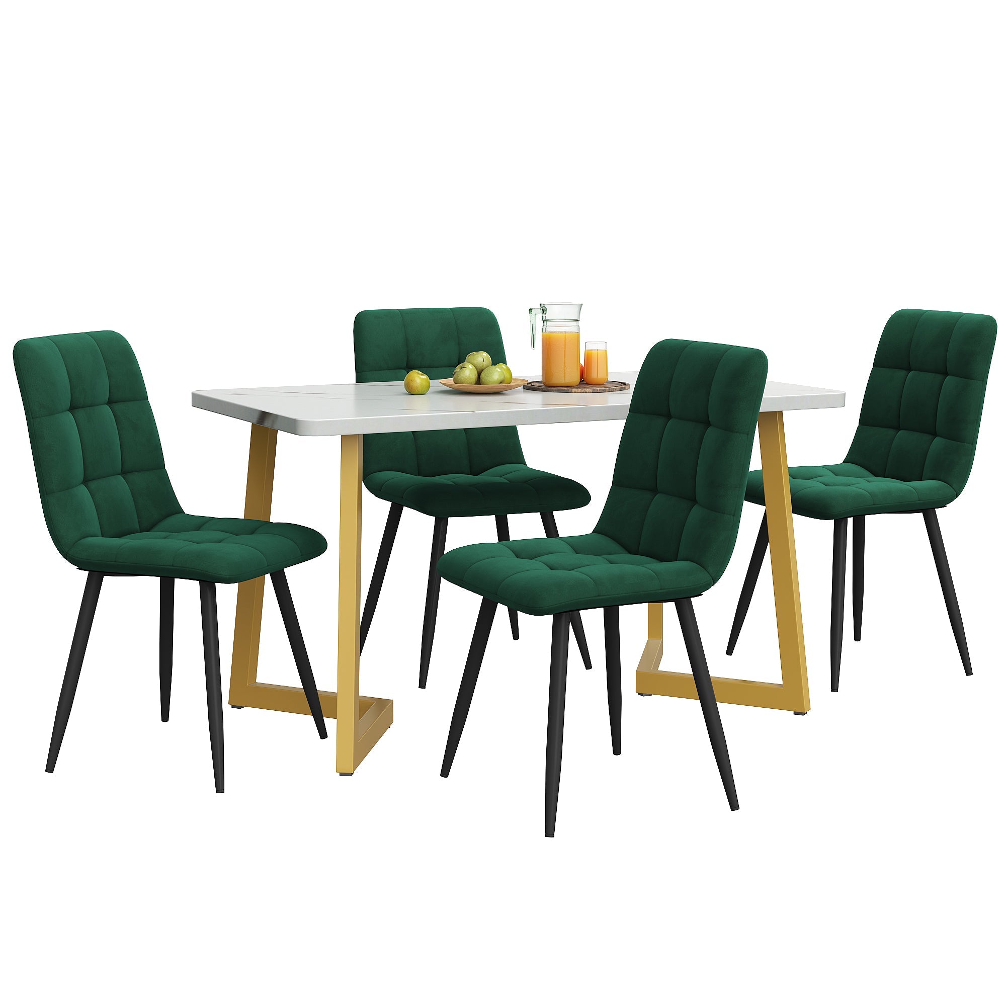 Logidon 117 cm eettafelset donkergroene fluwelen stoelen met gouden poten