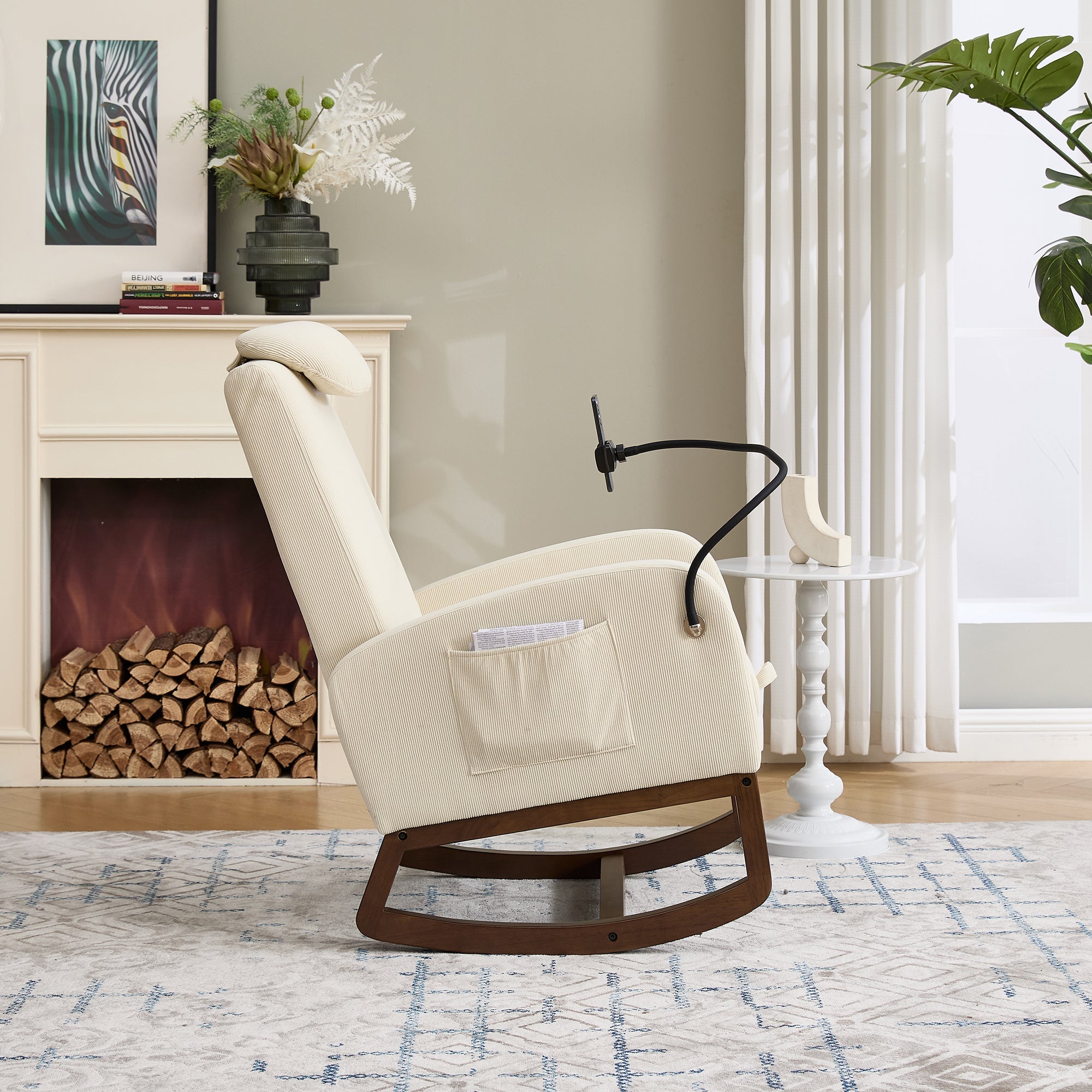 Logidon Multifunctionele Schommelstoel Beige Koordhoes Hoofdsteun