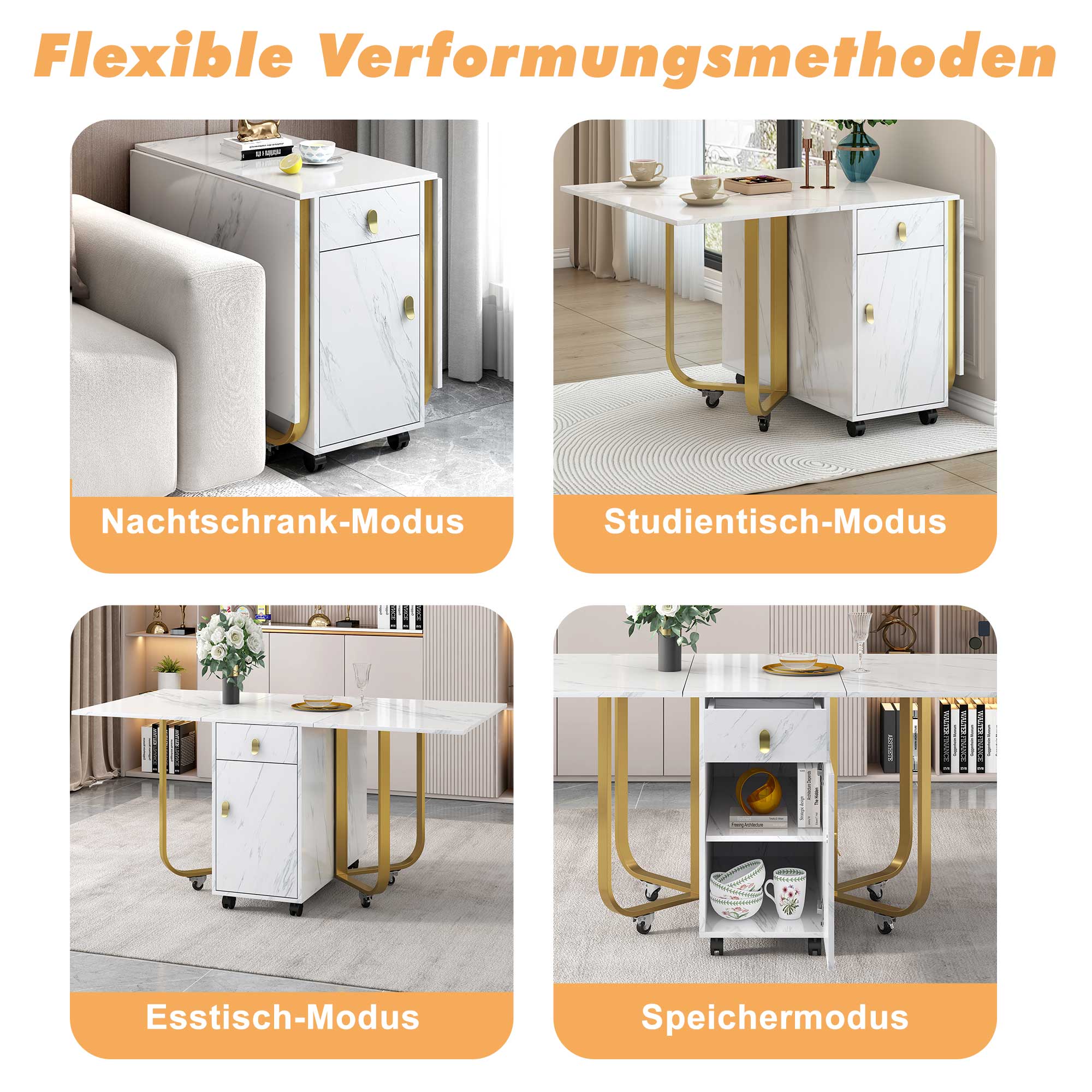 Logidon opklapbare eettafel wit 150 cm met kast en 2 lades