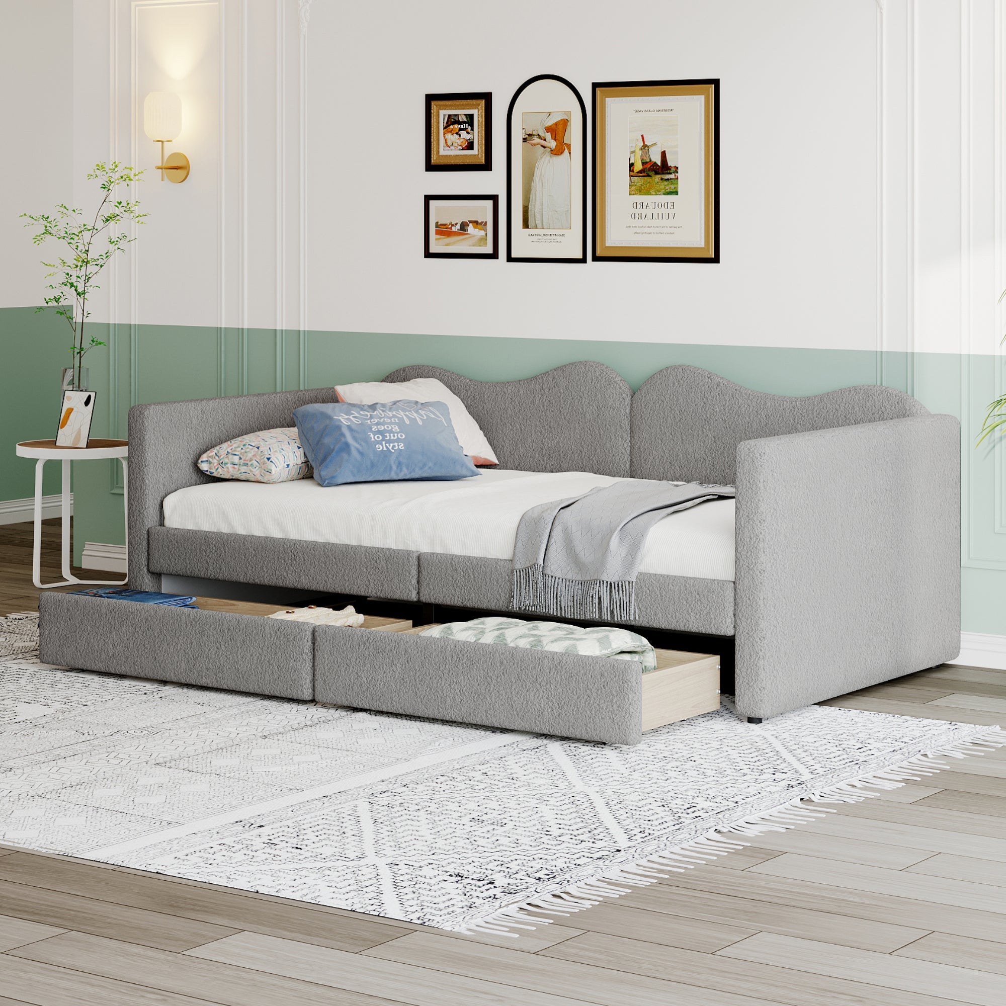 Logidon gestoffeerd bed 90x200 grijze slaapbank met 2 lades