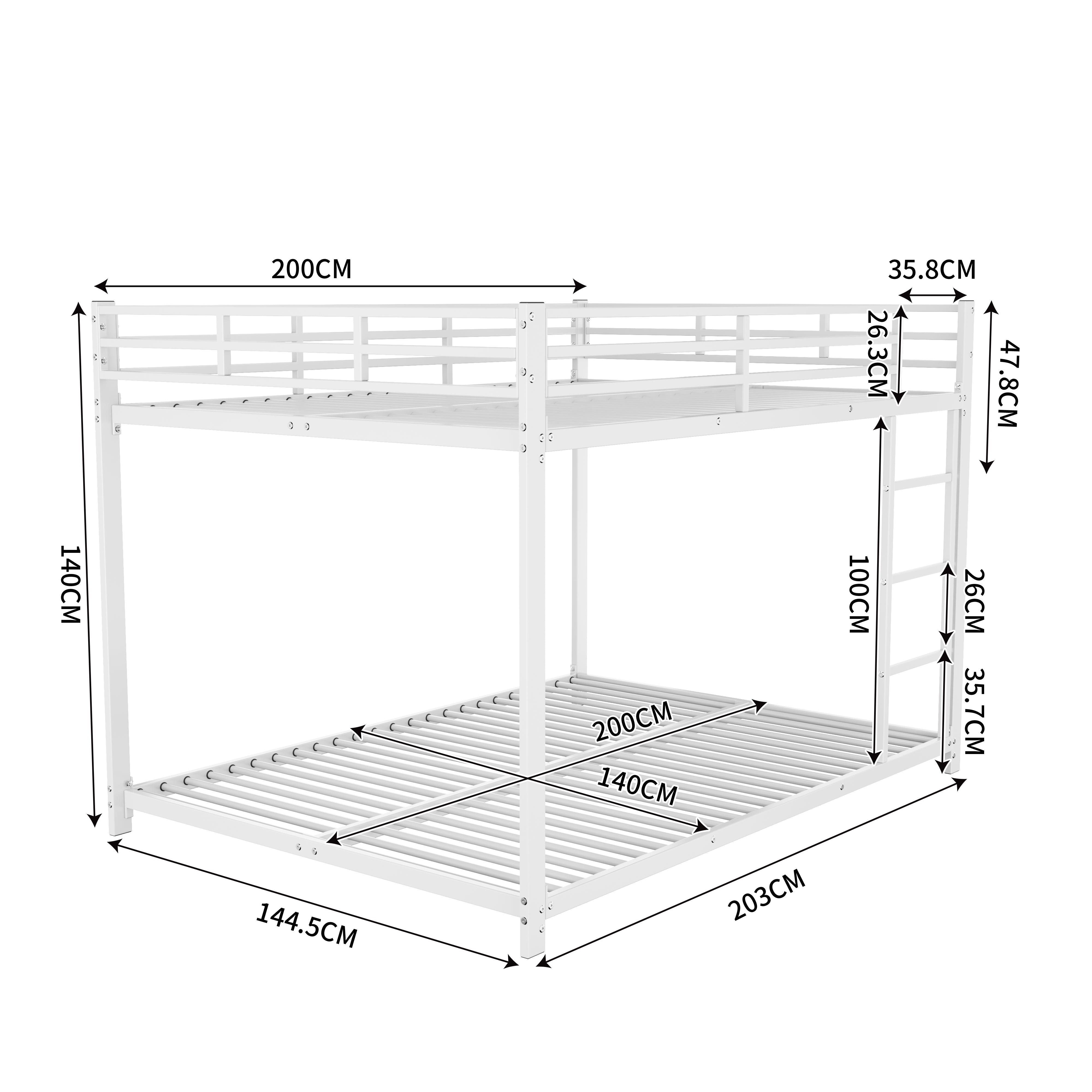 Logidon Bunk Bed 140x200 Metal White Safety Railing