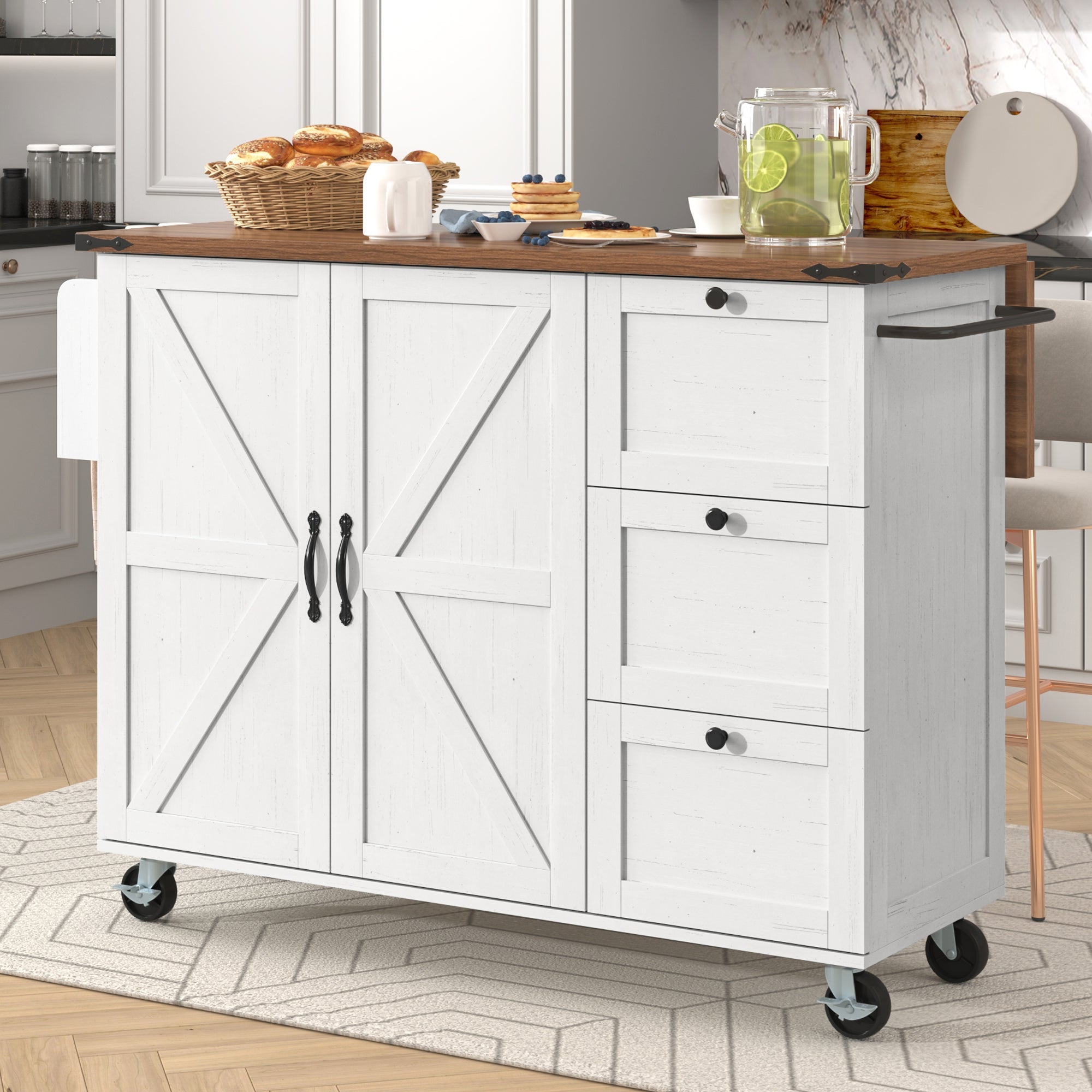 Logidon kitchen island with extendable worktop beige MDF 140 x 45 cm