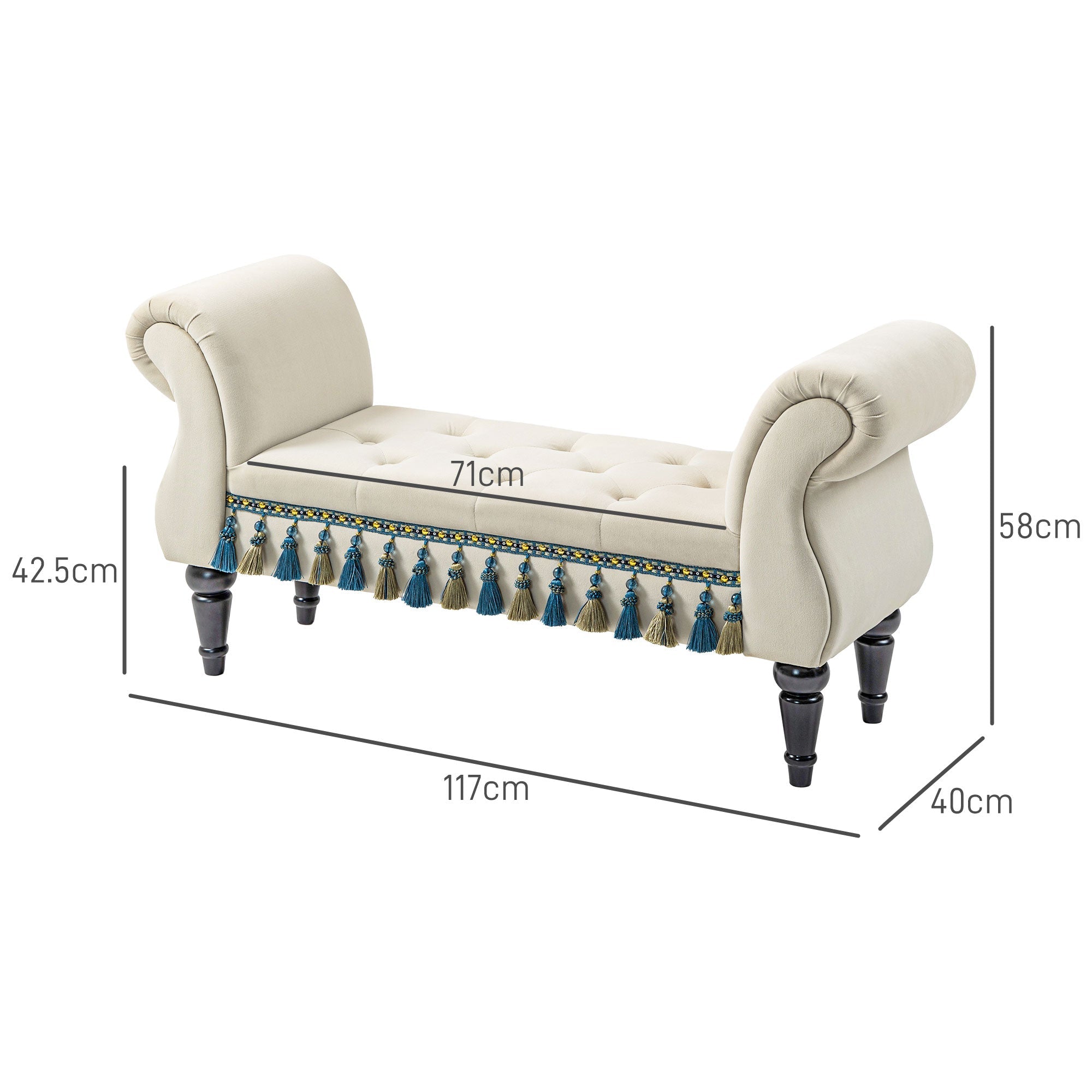 Logidon gestoffeerde bank beige fluweellook met armleuningen 117x40x58 cm