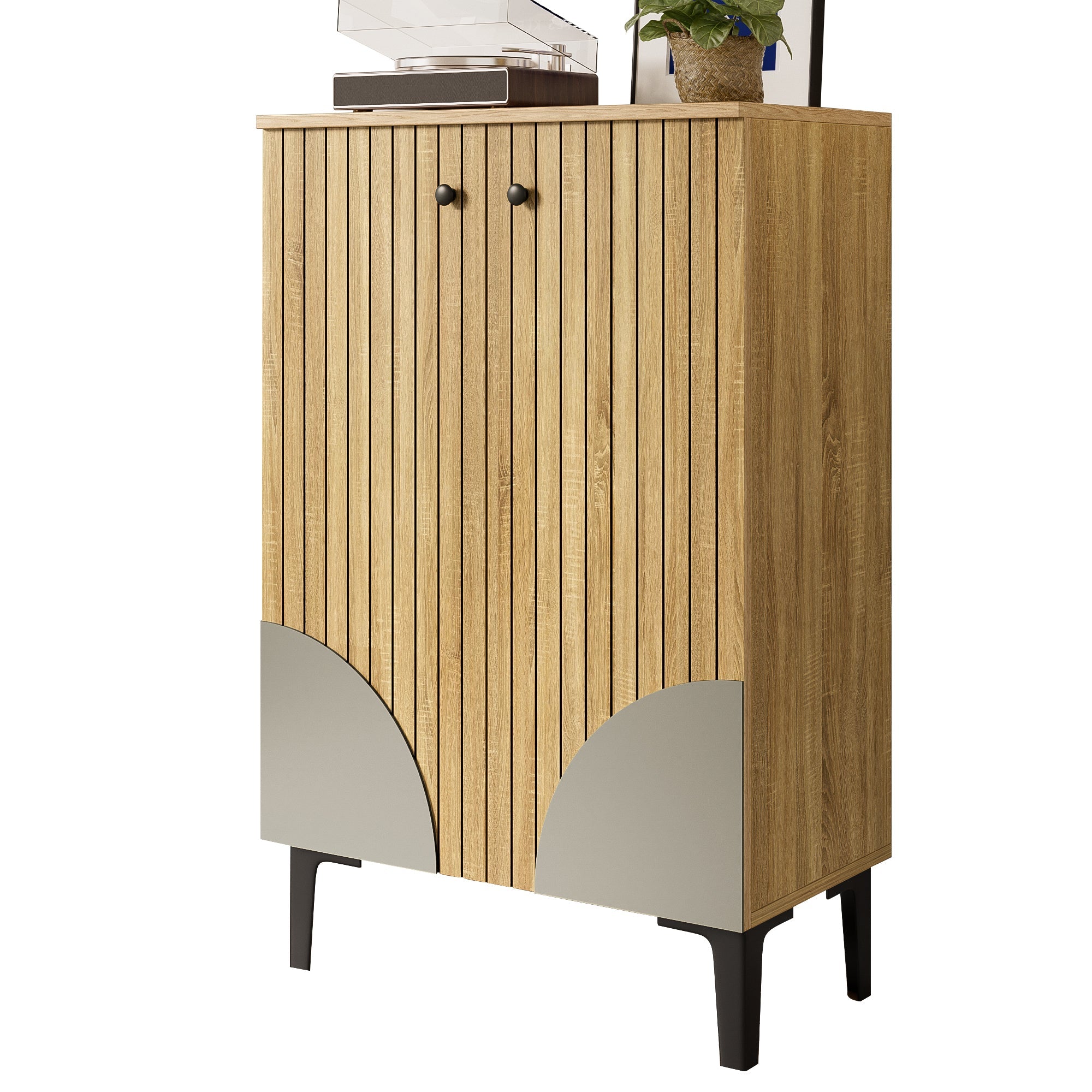 Logidon moderne schoenenkast van natuurlijk hout, ruimtebesparende organizer