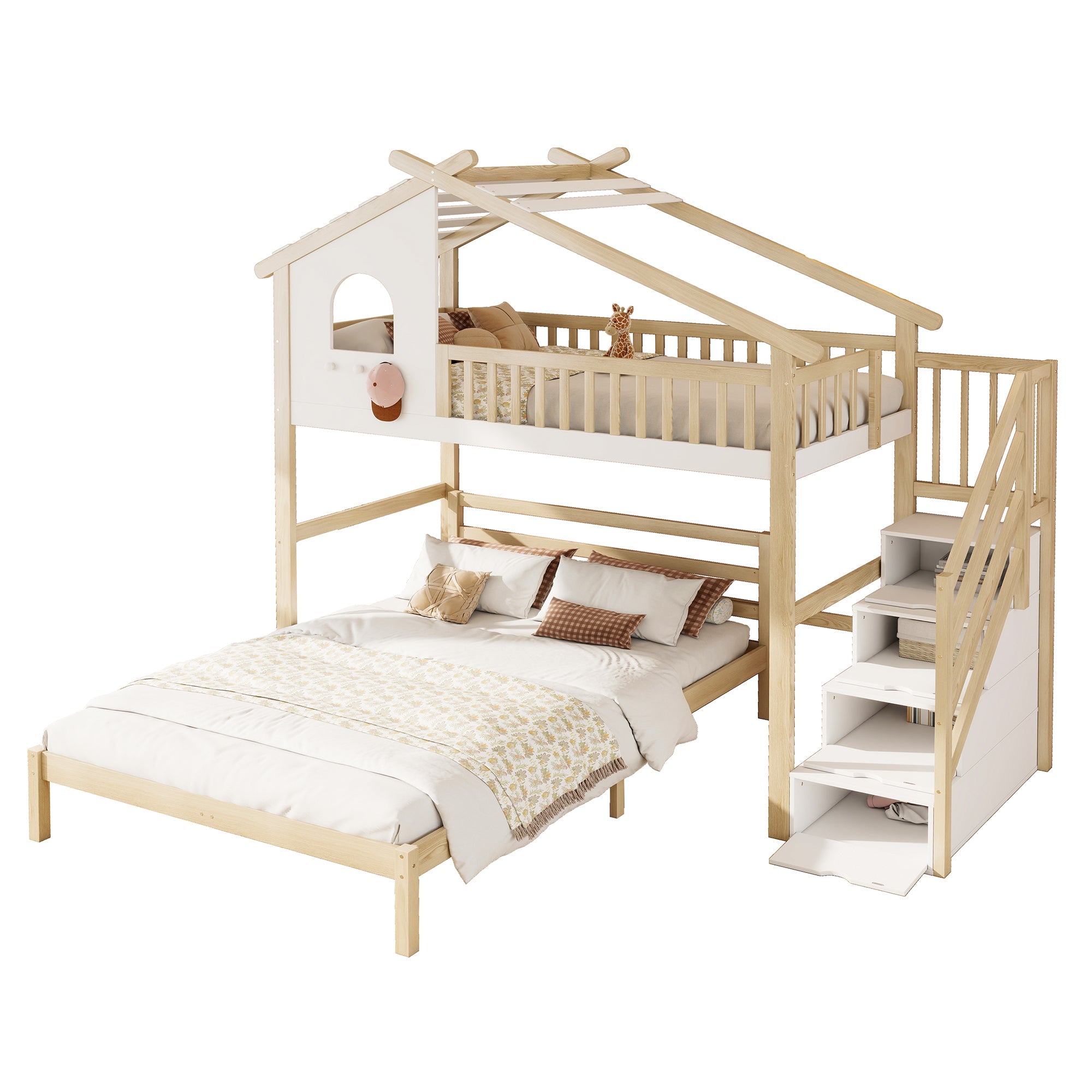Logidon hoogslaper 90x200 cm vliering met opbergladder naturel wit