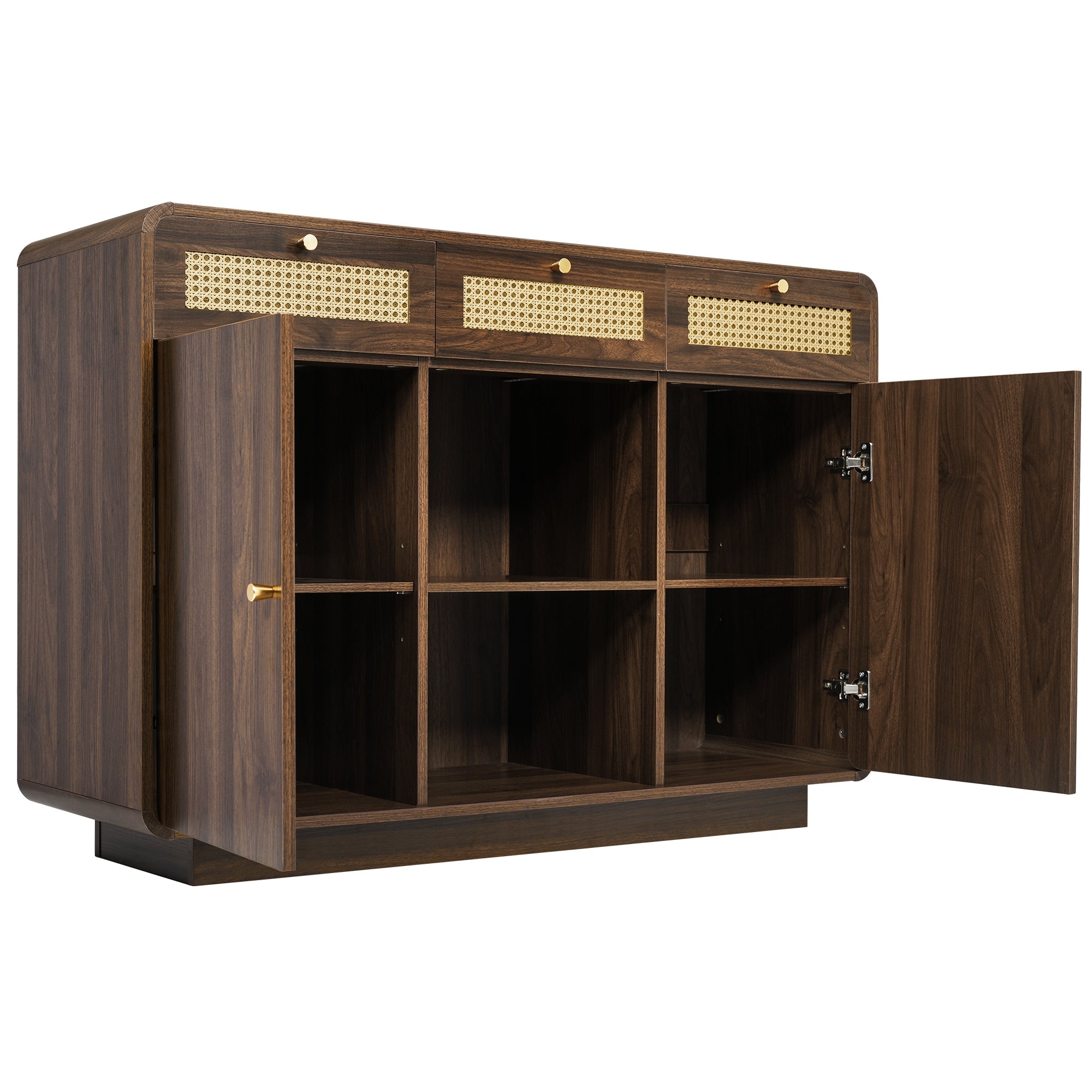 Logidon sideboard 120 cm walnut with rattan and gold handles