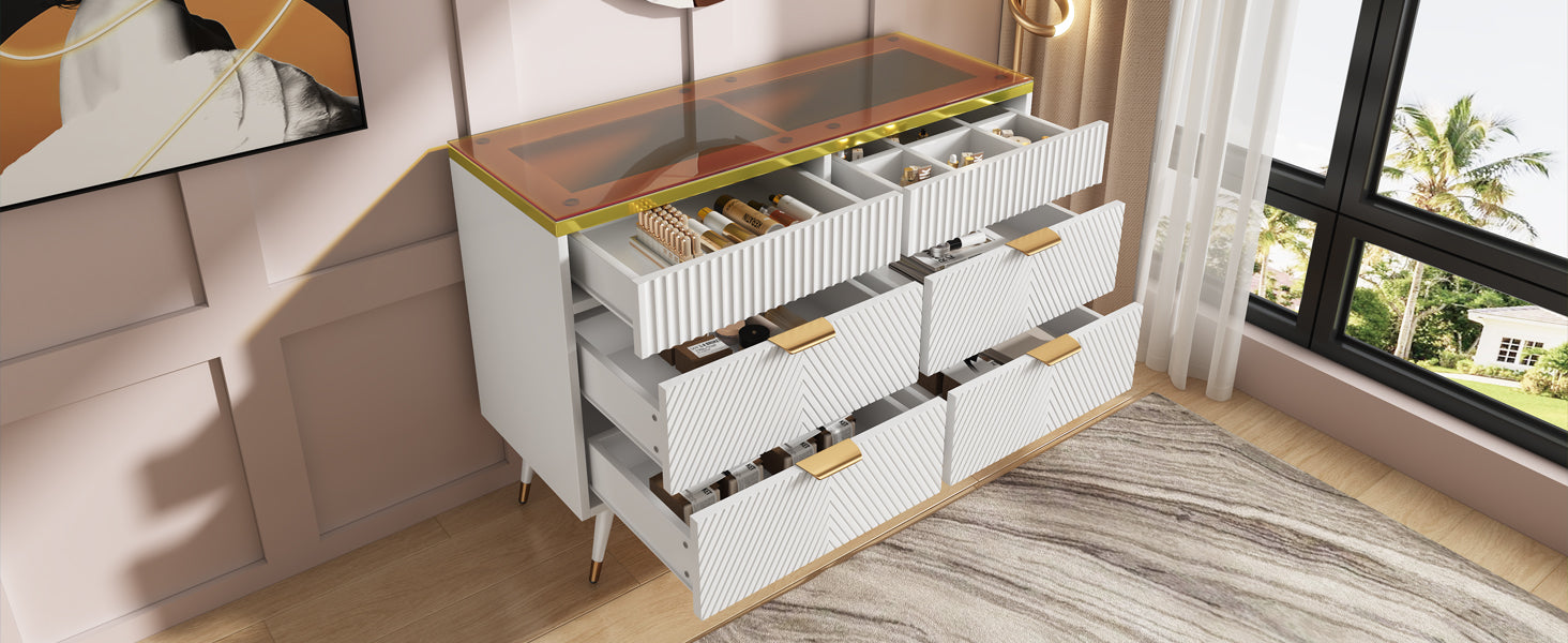 Logidon ladekast amber glazen dressoir 6 lades 120x40x76 wit