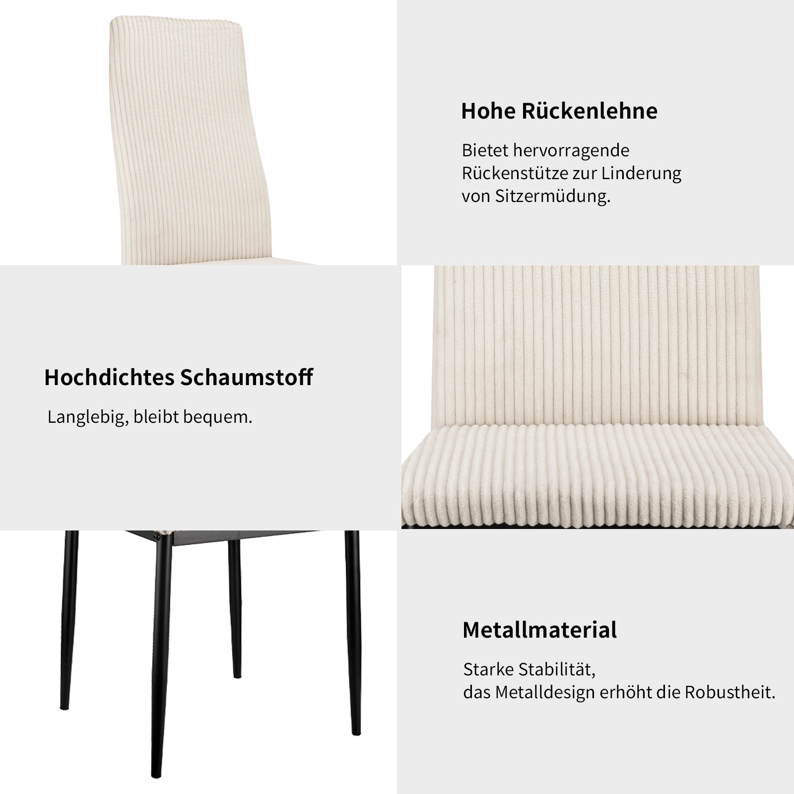 Logidon Eetkamerstoel set van 4 beige corduroy hoge rugleuning