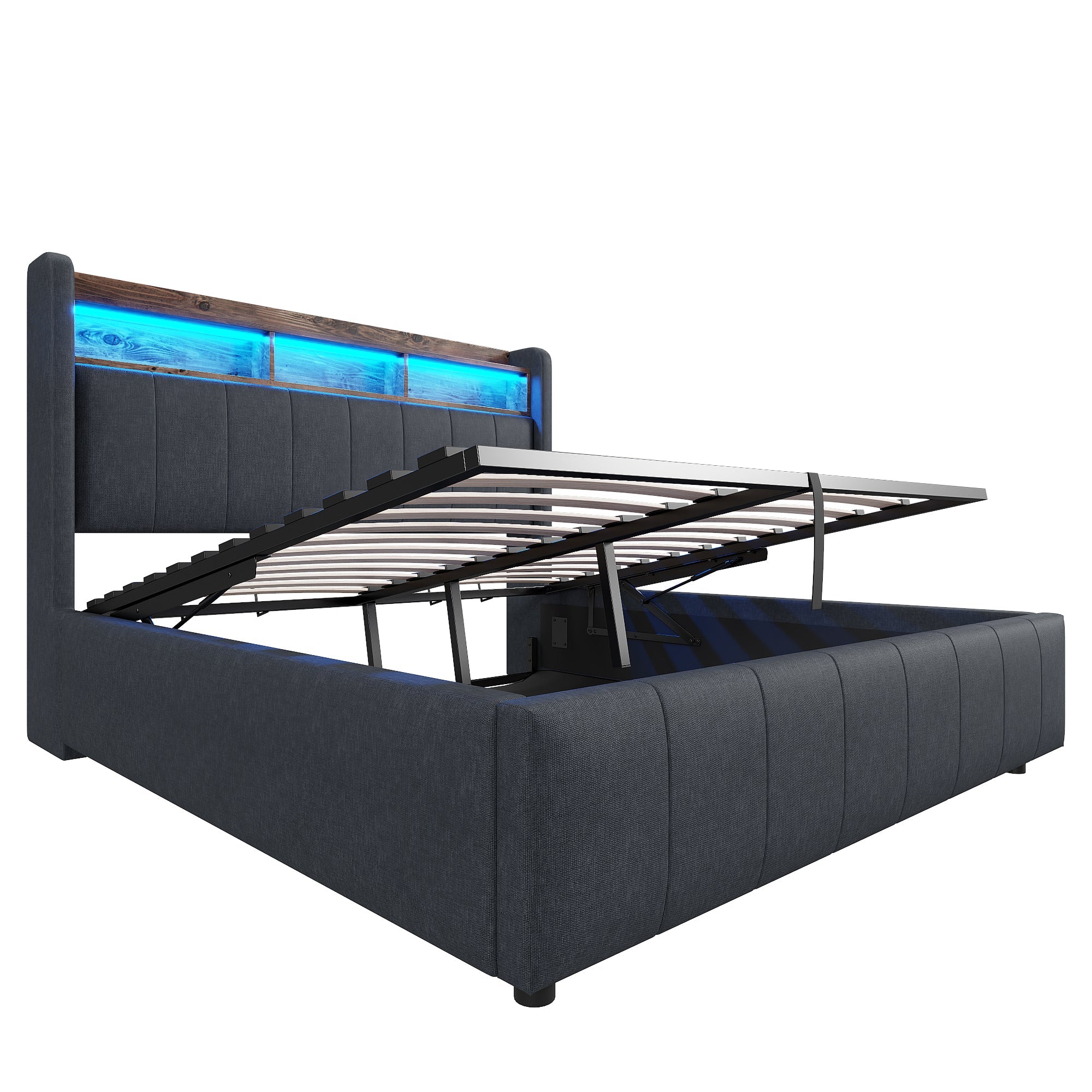 Logidon gestoffeerd bed 140x200 cm grijs met LED verlichting USB opbergruimte