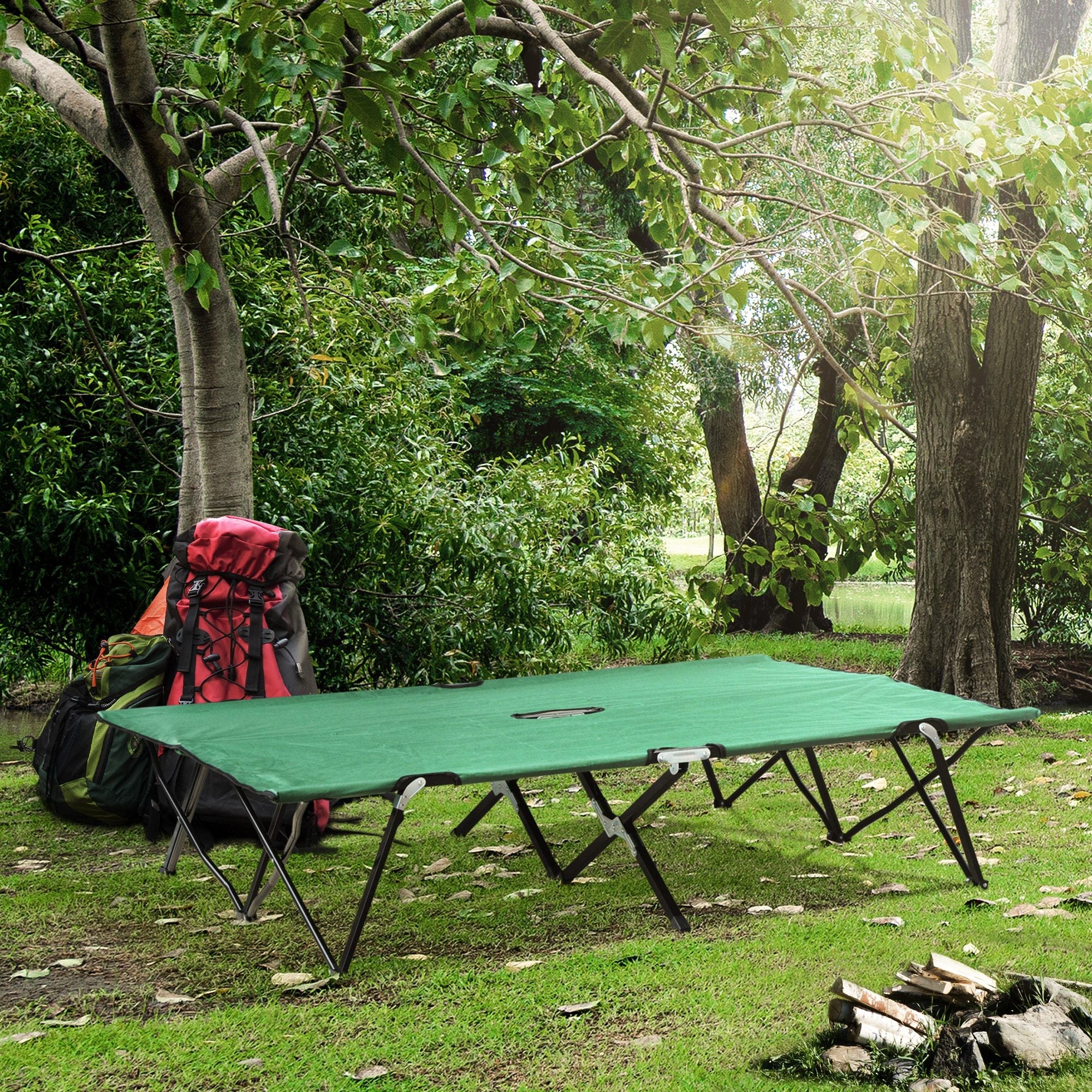 Logidon campingbed 2-persoons opklapbed 193x125x40 cm groen zwart