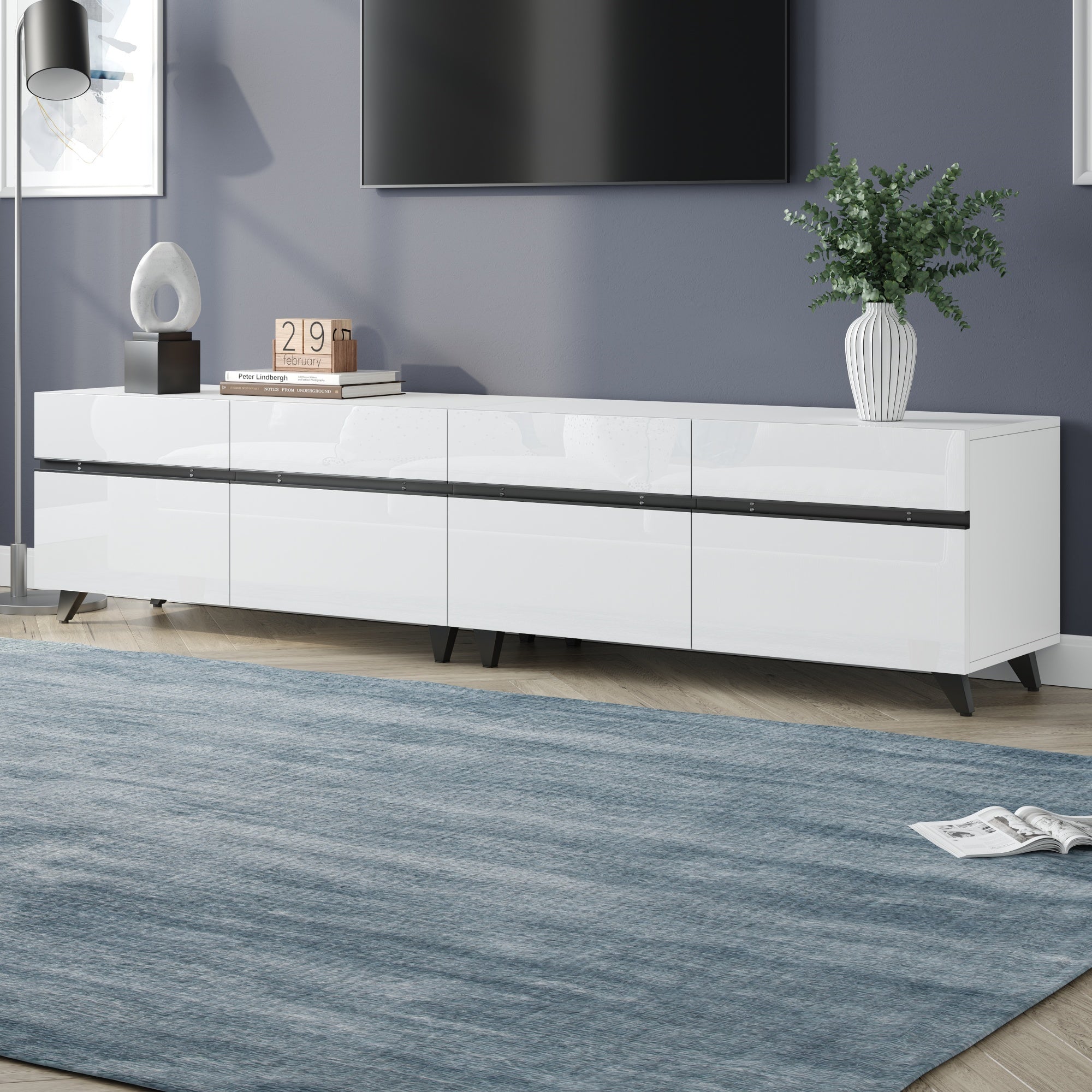 Logidon TV-meubel 180x40x49 cm wit hoogglans 4 kasten