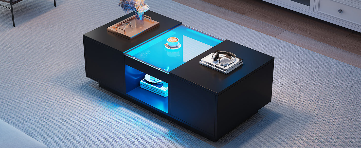 Logidon Zwarte salontafel 100x50x35,5 cm glaspanelen LED