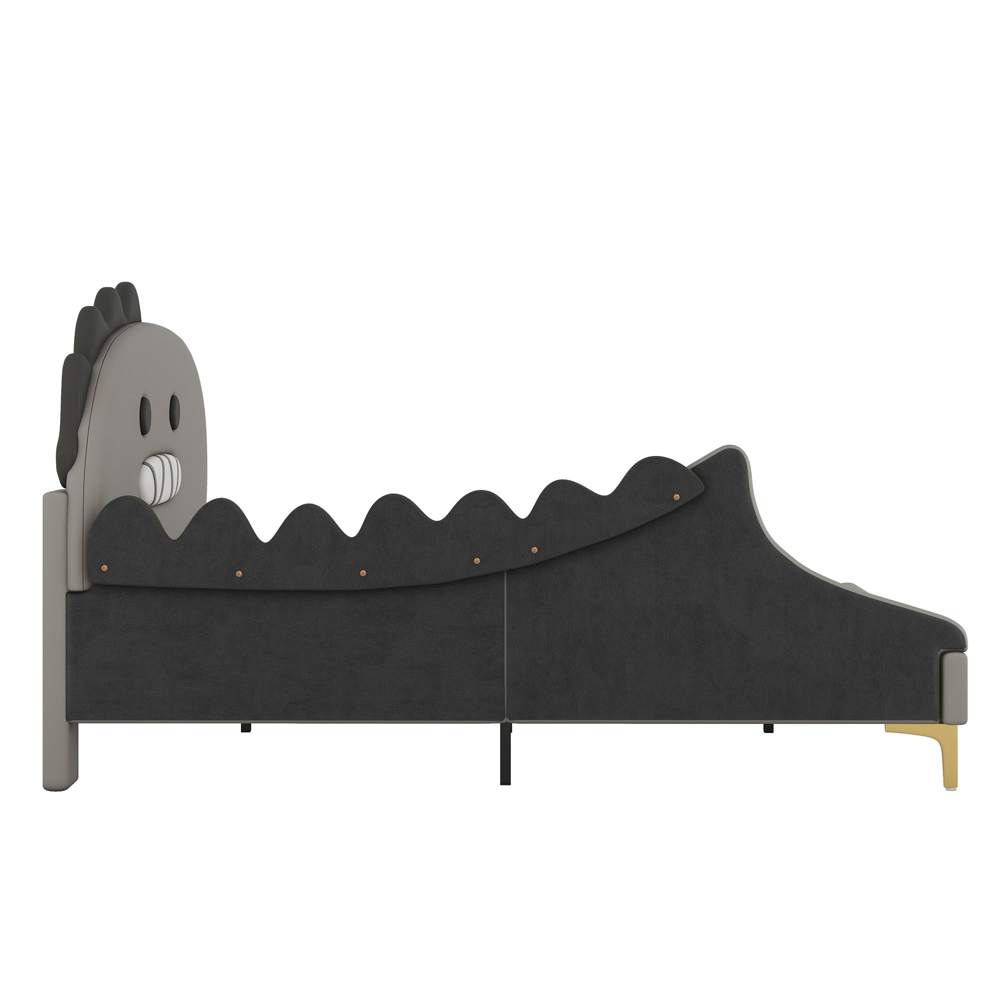 Logidon kinderbed 140x200 grijs dinosaurusvormig plat bed PU-materiaal