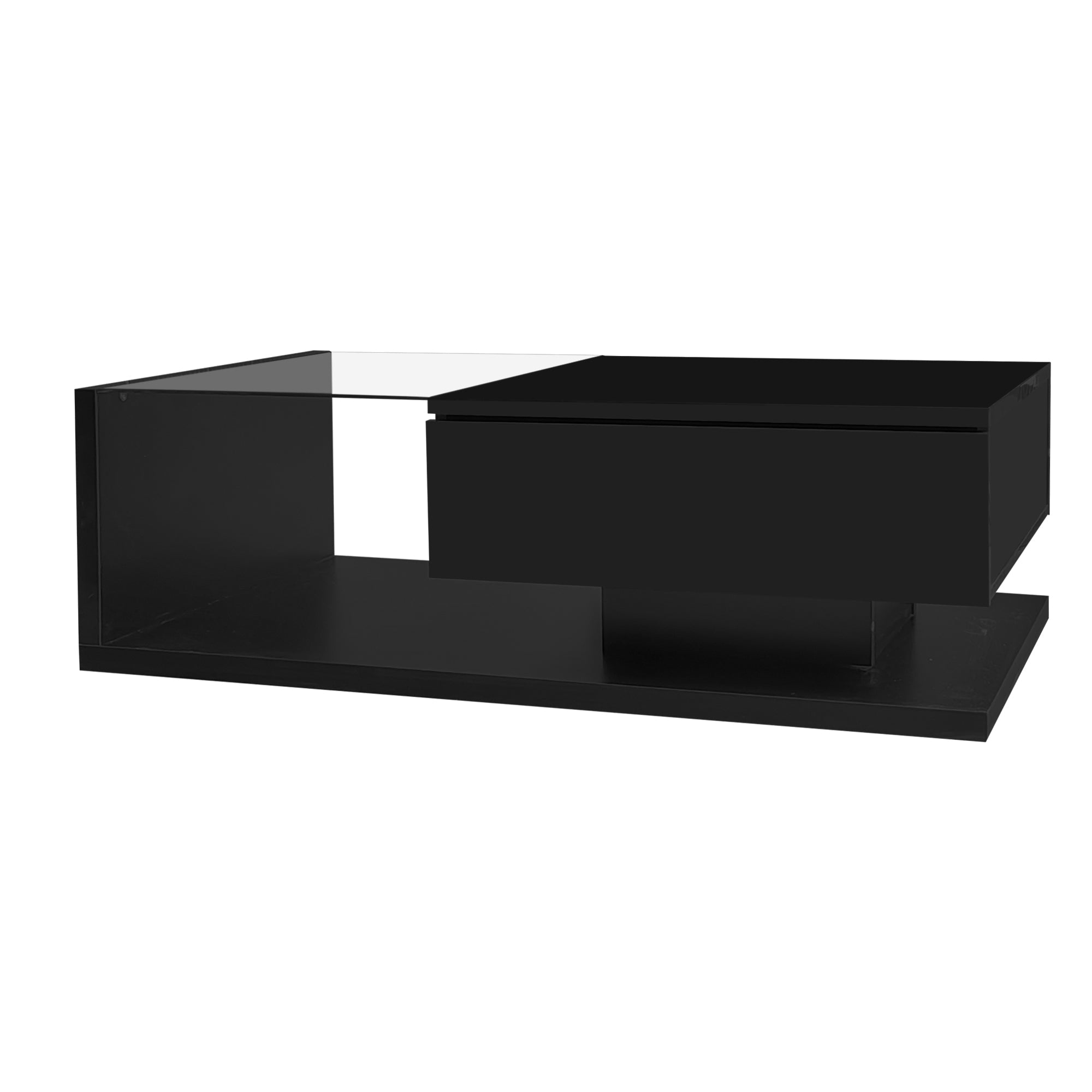 Logidon salontafel hoogglans zwart met glas en LED effect 105 cm