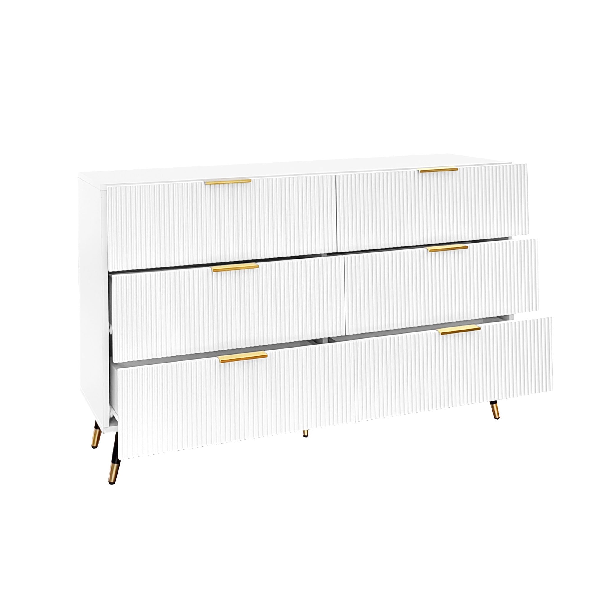 Logidon Elegant sideboard white 120x40x77 cm 6 drawers gold accents