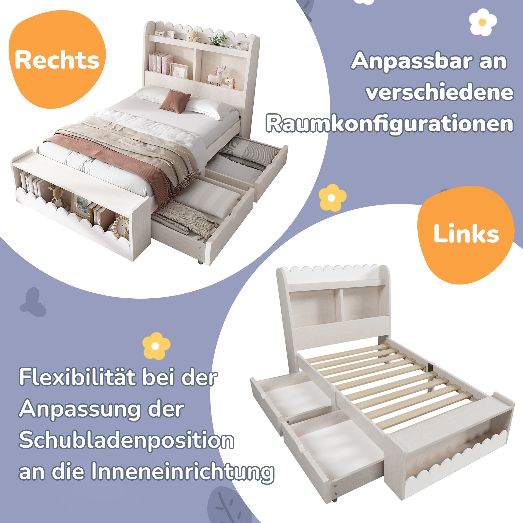 Logidon kinderbed 90x200 wit eiken opberglades