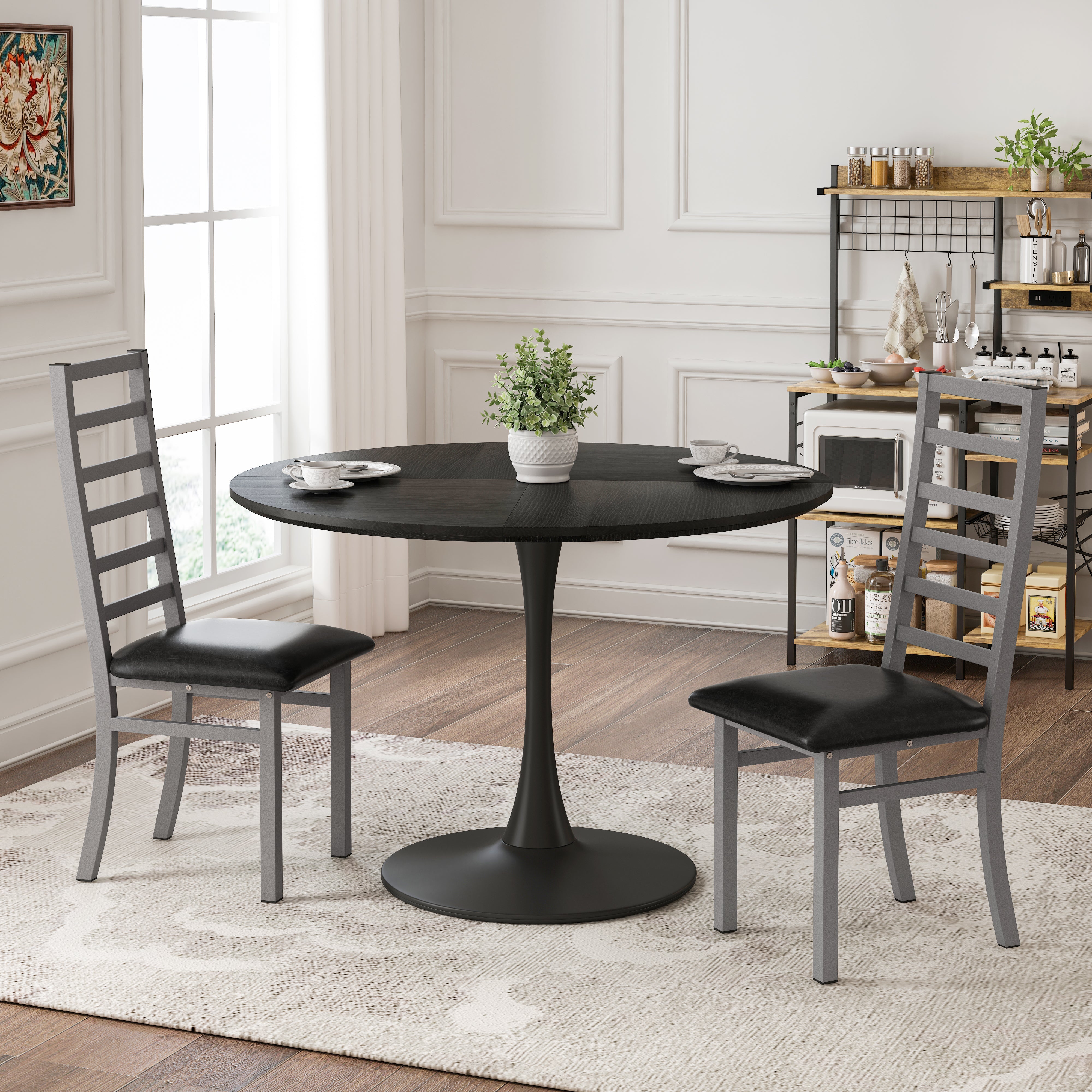 Logidon eettafelstoelen set van 2 grijs kunstleer metalen poten met hoge rugleuning