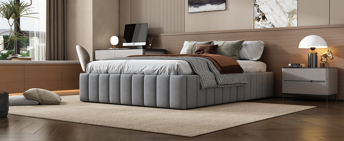 Logidon gestoffeerd bed 140 x 200 cm grijs met lattenbodem designbed